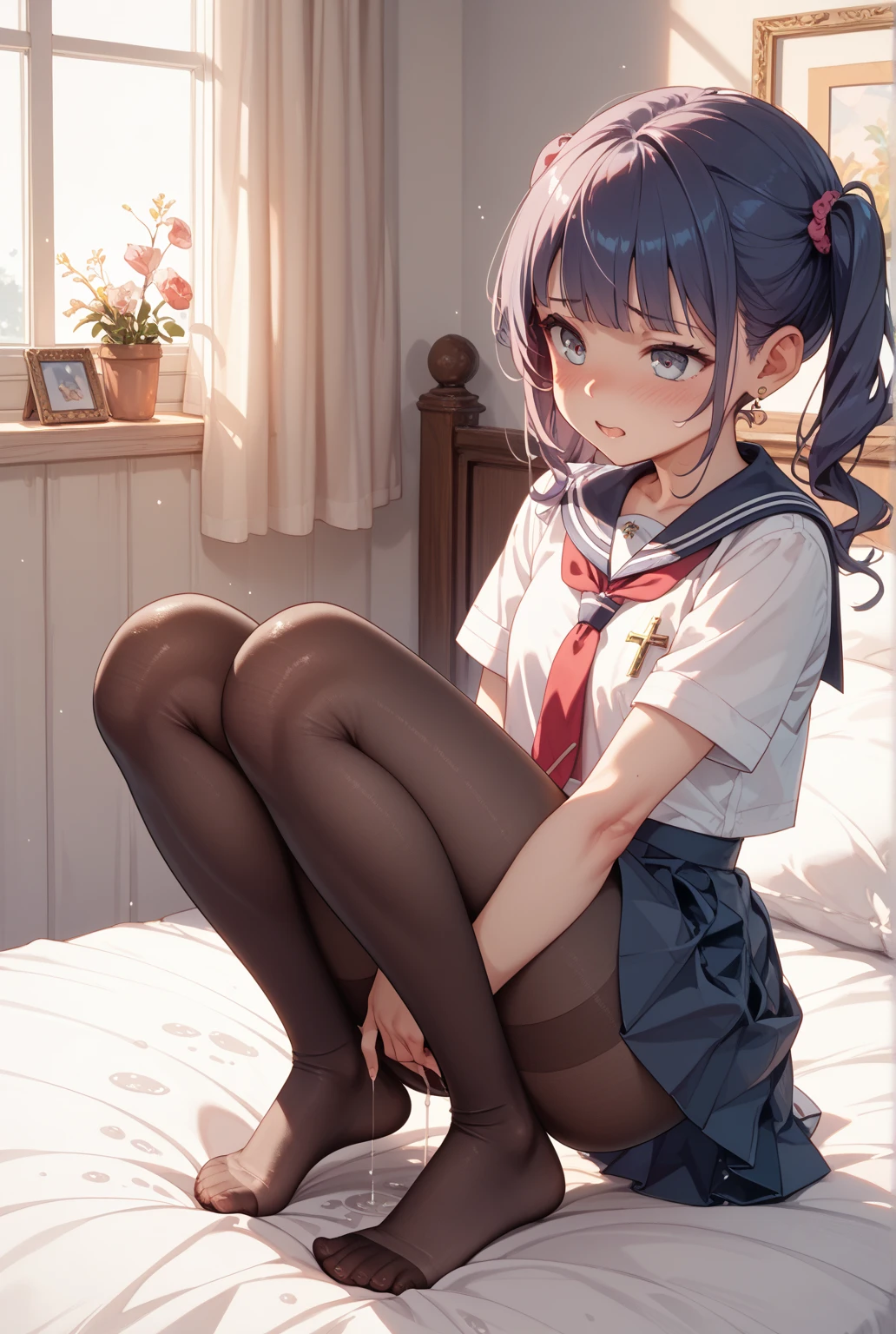 (1 person、alone), Beautiful woman, (High resolutionで美しい黒い目)、Anatomically perfect body, Slender、(High school girls), (Sailor suit、Pleated skirt), (Black socks、Brown Loafers), detailed panty, (Lying on your back:1.2)、(Pussy juice:1.1), (Look to the side)、18-year-old、(Highest quality), Black Hair、(short hair、Bobcut)、(8k, High resolution)、(shy:1.4)、medium breast, (steam:1.1), (embarrassed:1.3), show off nipples under shirt, classroom、On the floor, tears