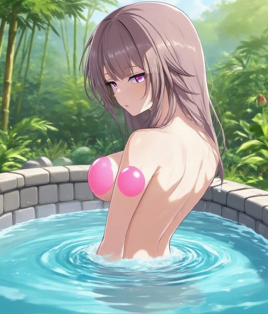 atelier sophie,(best quality:1.2),solo completely nude,wet brown hair,short ponytail,(soft:1.1) breasts,dark theme,(pubic hair:0.7),dim onsen,wet fog,soak ln water,(nipple:0.7),pov