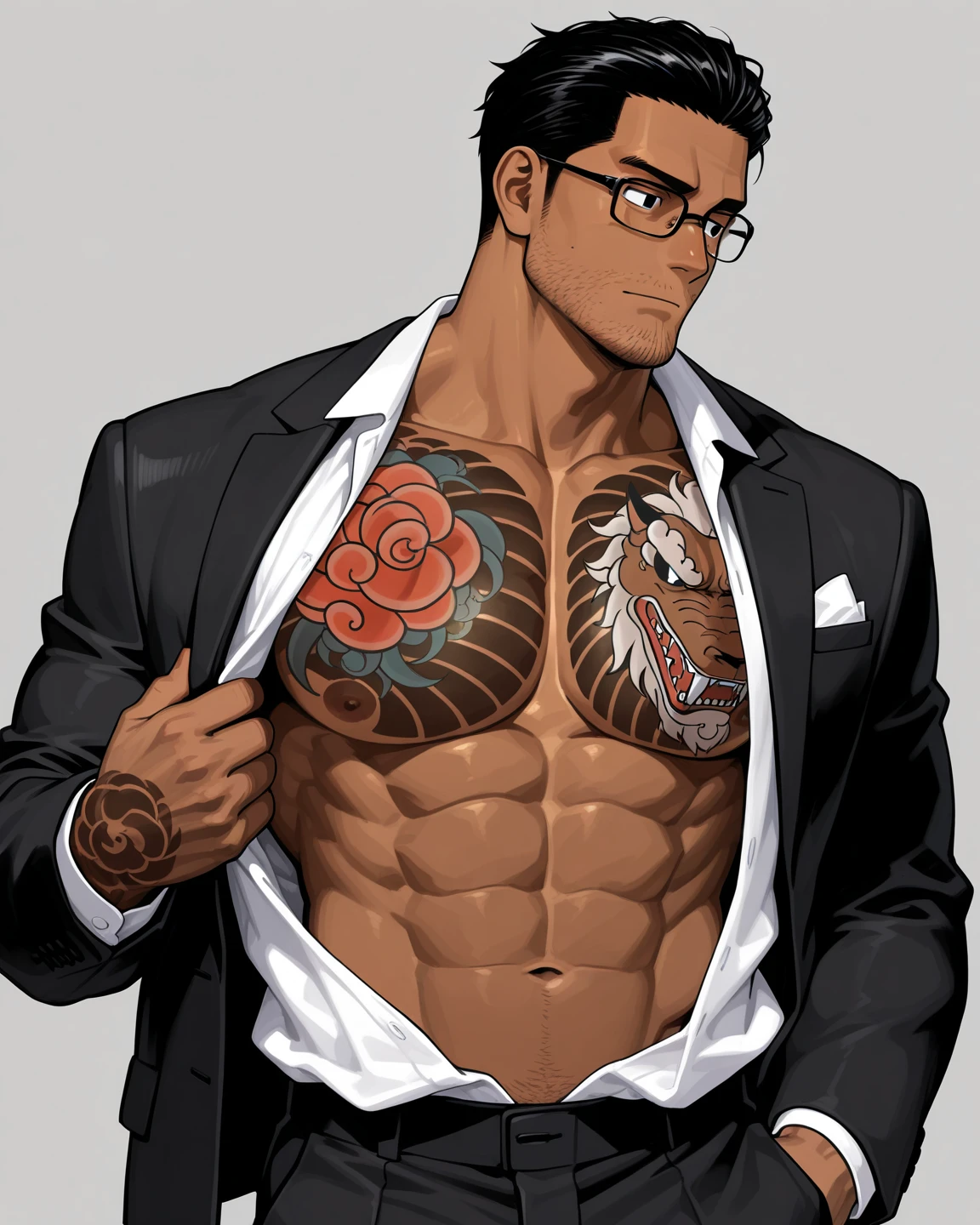 (Hiroko Yuhiguchi, 1.4)， Yuko Higuchi，(By Yoh:1.2)，(master masterpiece，best best quality，Official fine art，Beauty and Aesthetics:1.2)，(Hyper Detail)，（(Clear skin color tong，Looming internal structure:1.1)）（(Inch hair is short，Short beard stubble:1.1)）（(bobed hair，brush cut，32岁muscle man:1.1)）Finely detail，best illustrations，Hand drawn high quality，(High Contrast)，(Clean lines:1.3)，(arte de linha)，Line Drawing，(Complex lines)，Ligne Claire，s fractal art，stroke，ukiyoe style，(full body portrait， on，extreme close up:1.1)，(muscle man，Wear only a pair of skin-colored  :1.1)(He was surrounded by dead trees:1.1)，The perfect  features of a supermodel，full body showing(Short hair，Bearded stubble)， boy，Surround composition，Perfect pectorals and abs，mysterious night，Extremely provocative and (increased detailing)，(Detailed background:1.2)，(cores、)，High res，Extreme detail（( skin color ultra-fine :1.1)）