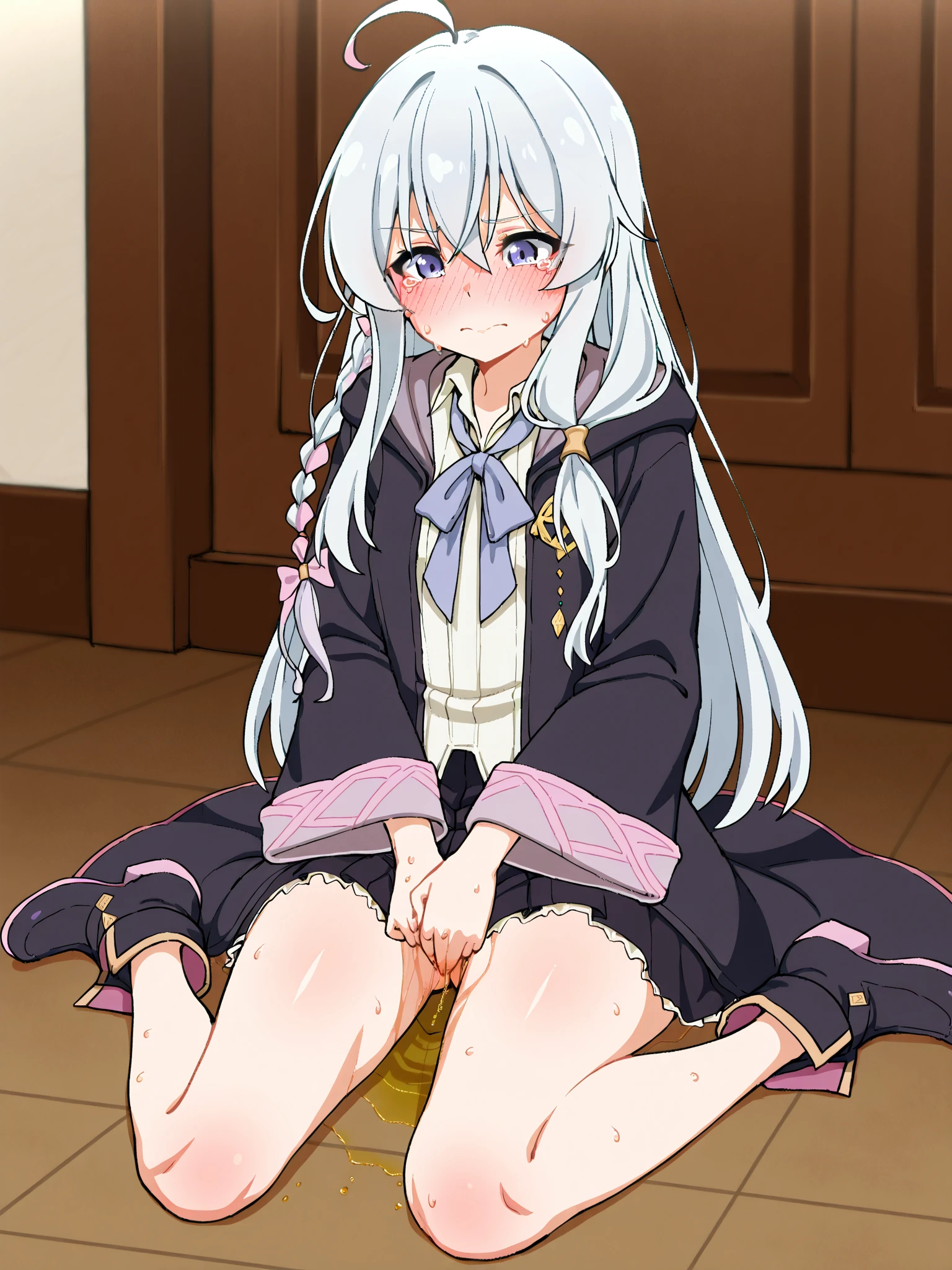 Highest quality, High resolution, Very detailed, Detailed Background, Perfect lighting、masterpiece、Best image quality、Highest quality、((cry))、blush, Open your mouth, ((A look of deep sadness))、(tears)、Forced to spread legissionary position,man on top, spread legs))、((Reluctant))、Small nipples、Shiny Hair、(missionary, 1boy, penis, lying, vaginal, pov, spread legs, sex, nsfw)、Very fine and beautiful bright eyes、Very detailed, clear and beautiful face, Awards, Anatomically correct、((Scared))