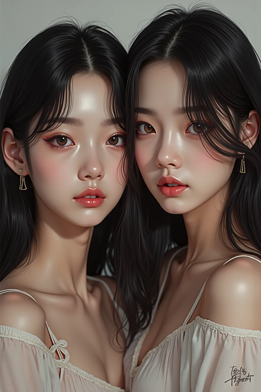 tmasterpiece,best qarity,(Dark photograph:1.3),realisticlying,1girl,flat bangs,stunning innocent symmetry face,The shirt,Emotional,ulzzang,(PureErosFace_V1:0.7)(Large breasts:88.0)