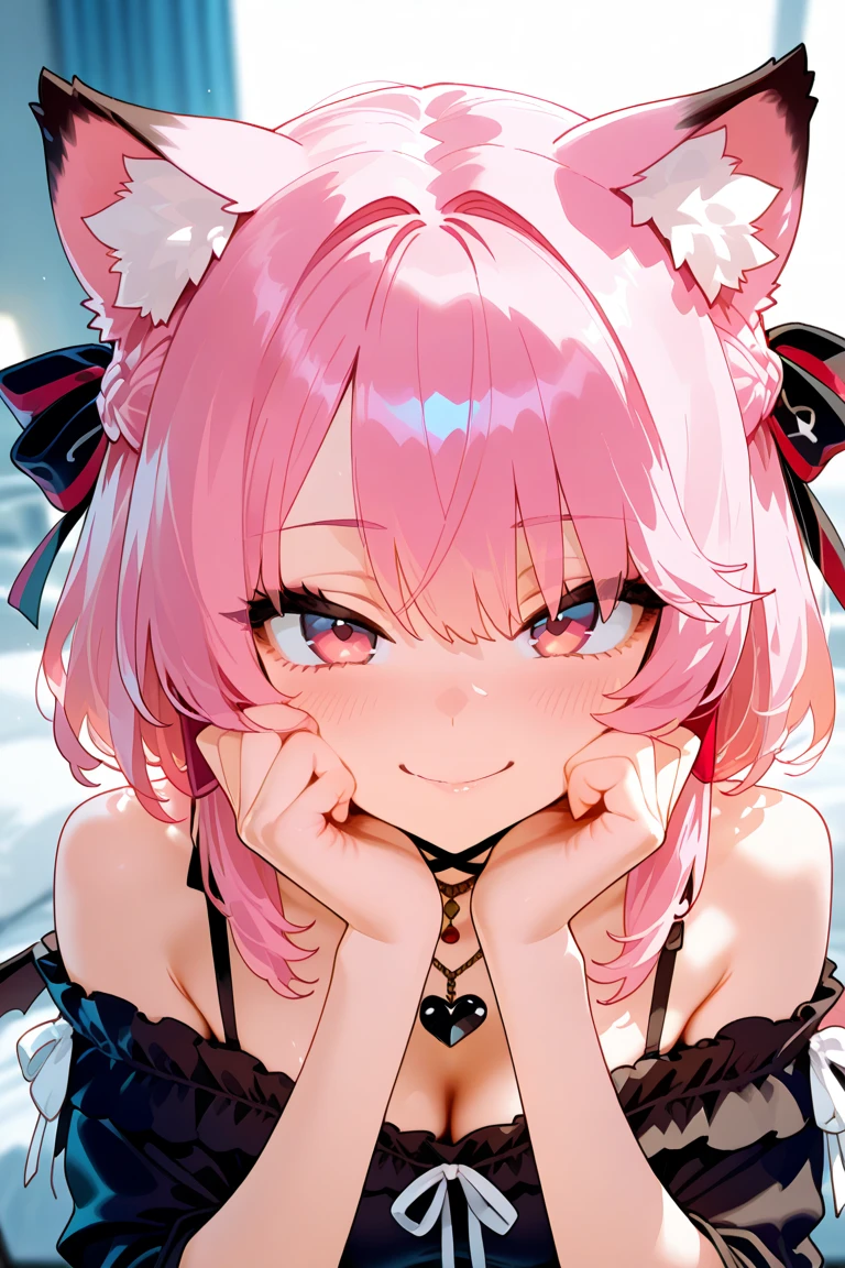 , pink head, blue eyes, wolf pig, wearing sexy lingerie.