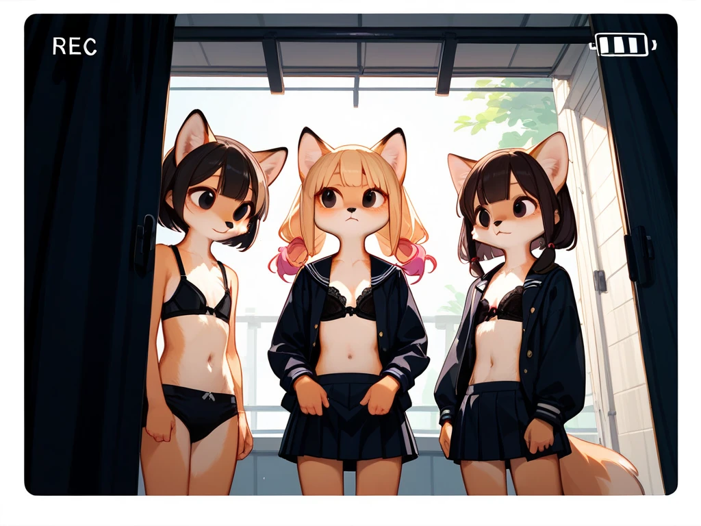 4girls, ruins, looking at user, massive breasts, lundersized hoodie, showing everything, fluffy fur, fluffy, billboards, hackers, at standing at computer on desk, undersized crop top, shorts, blushing, grouped up, undressing, getting dressed, undersized outfit, tall, front view, on rooftop, night, sitting, looking up smiling, rainy, no bra, no underwear