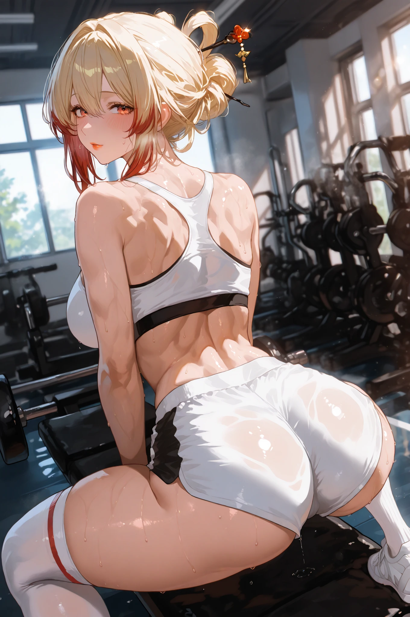 Woman wearing gym clothes and sticking out her buttocks