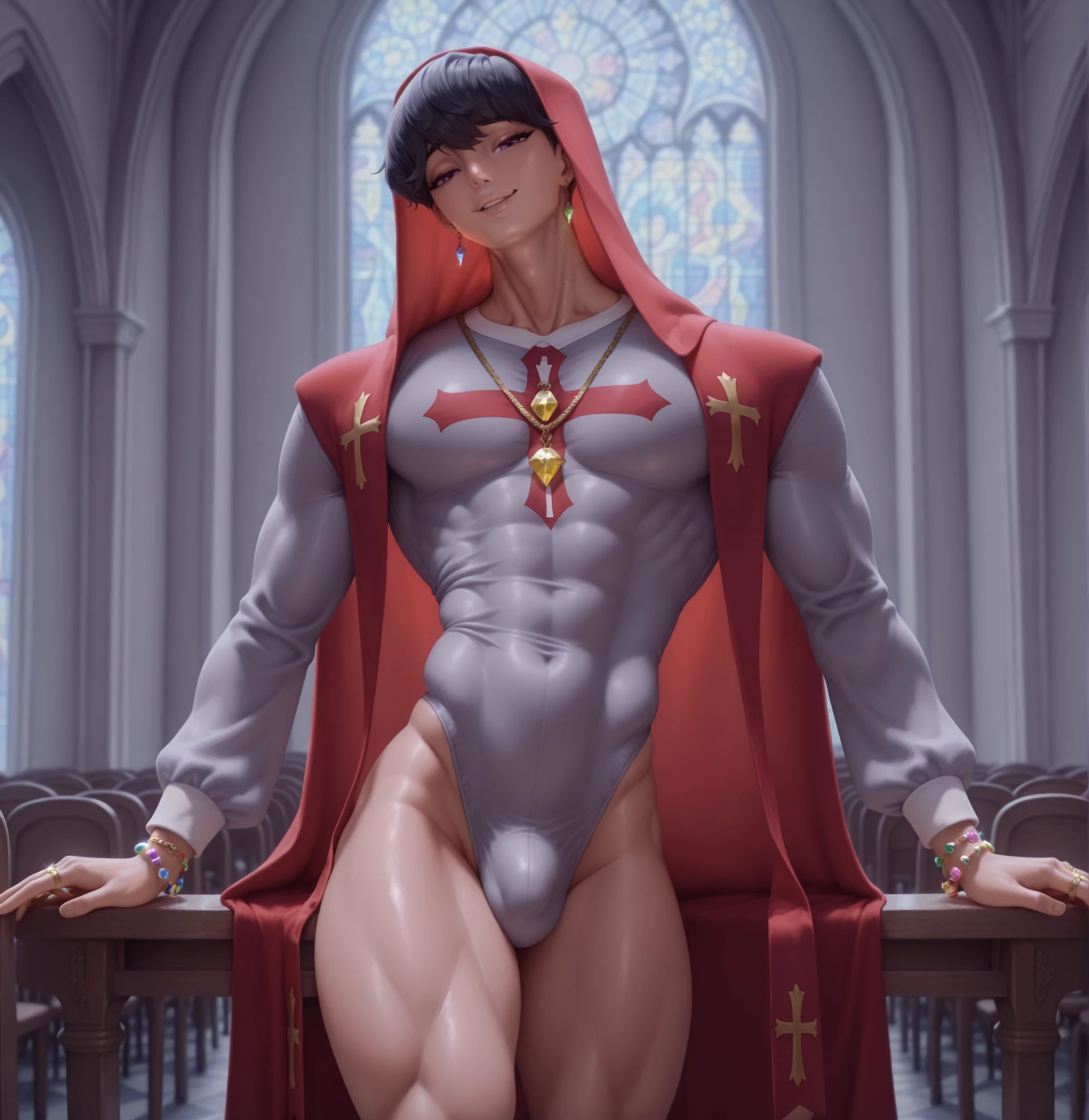 masterpiece, best quality, highres, ultra-detailed, intricate details, zed, 1boy, male focus, red eyes, white hair, hood, nude, solo focus, yaoi, (balls|testicles), ((nsfw!!)), sexual position