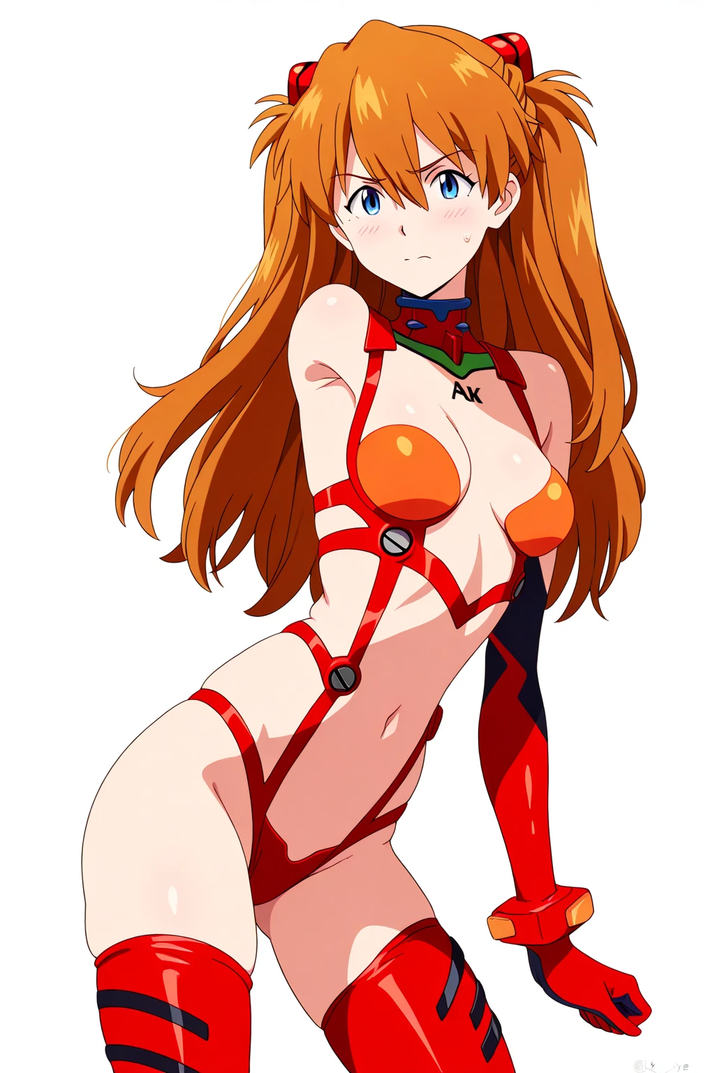 (Surreal), (High resolution), (In 8K), (Detailed), (Best illustrations), (Highest quality), (Super detailed), (masterpiece), (nude), (topless), (Bottomless:1.2), (evening),
(One girl), (Sweat), (trembling:1.2), (Steaming body:1.4), (Heart shaped sound effect), (Drooling), (Slave trader),
(Asuka), (blue eyes), (Orange Hair), (Both sides up), (Long Hair), (Small breasts),
(bedroom), (Are standing), (Spread your legs),
((Pussy exposed:1.2)), (Pussy), (Red bodysuit), (Red pilot suit)
