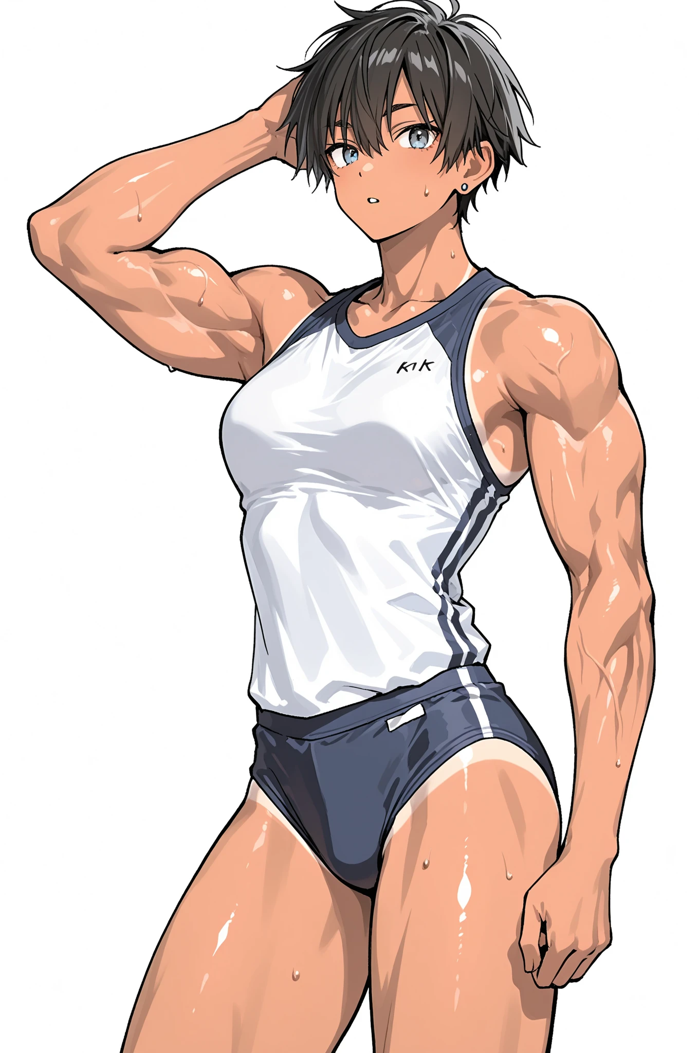 ,girl,, muscular female, alternate muscle size,,muscular ,biceps,muscular thighs,haibara Ai