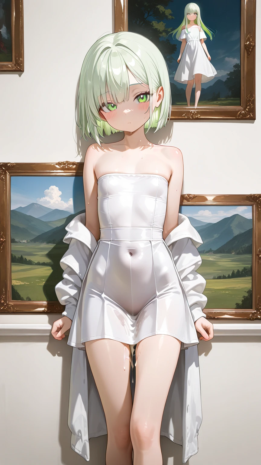 Bunny girl、Bunny ears headband、((blonde hair)),RAW Photos, 8k, (highest quality), Realistic, (live-action, Intricate details), (Natural skin texture, Detailed skin, Hyperrealism, Sharpness), (Japanese teenage girl standing in a brightly lit back alley during daytime, graffitied wall:1.3, Sexy pose), ((nude)),(( A bow tie))、(((Flat Chest:1.5))), (Pale skin:1.2), ((Short Hair, Blunt bangs)), (Fascinating face, Provocative look, Lips parted:1.3), thigh, graffiti:1.5, trash can, Daytime, Spot lighting:1.3, Full body shot from below,