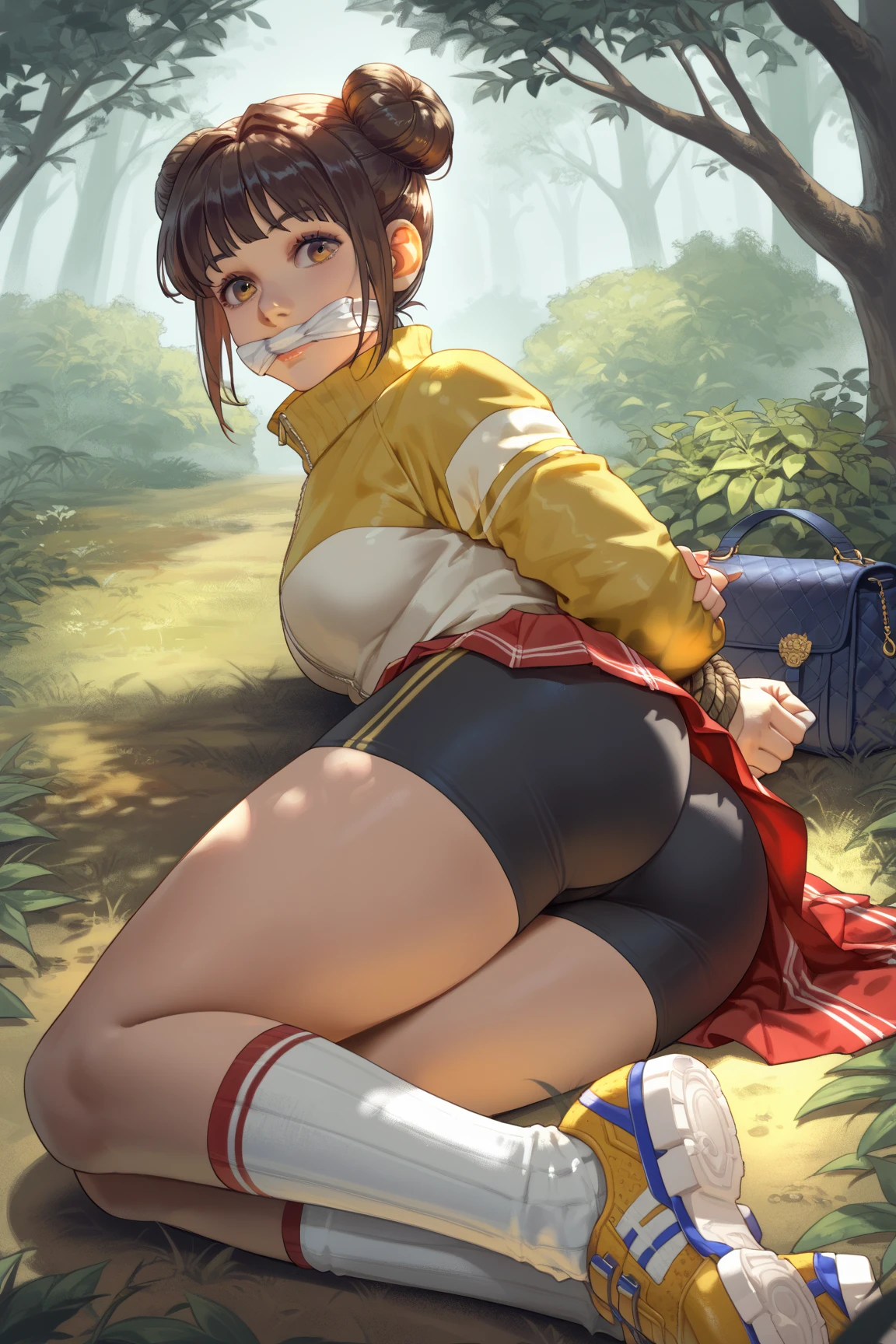 NSFW,Might be, shirt, Bike Shorts, bandana, 赤のshirt, hair band, Medium Hair, gloves, 弓のhair band, No sleeve, 赤いbandana,Streaks,Embarrassed,blush,In heat,A wistful look,I feel pleasure,(Perfect hands),(Perfect Anatomy),(masterpiece),(highest quality),hospital,Hospital room,Leg spread