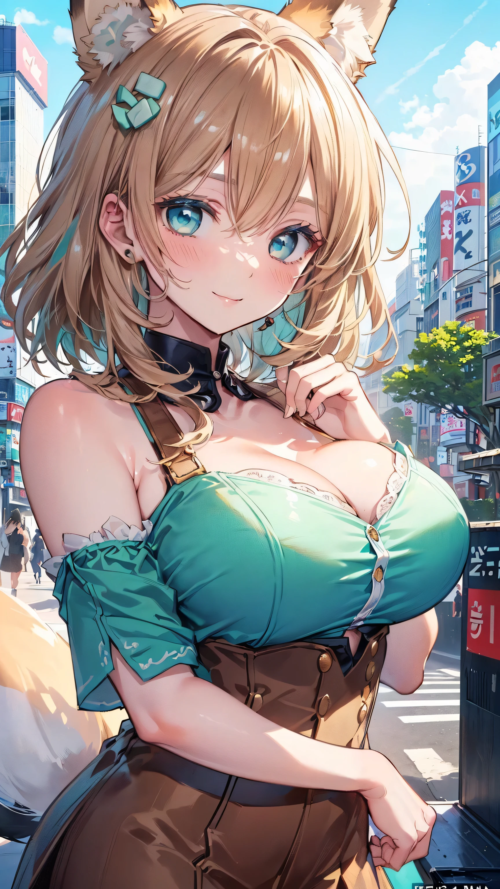 high-level image quality,2D Anime Style、Blue eyes、Beautiful eyes, (Talented lo-fi:1.3)breasts are slightly larger、A cool adult woman with short blonde hair and a serious expression....、The face is three-dimensional,Formal fashion that shows cleavage, The color of the clothes is black,Walking the streets of Paris, hiquality, 4K, hard disk, good detail