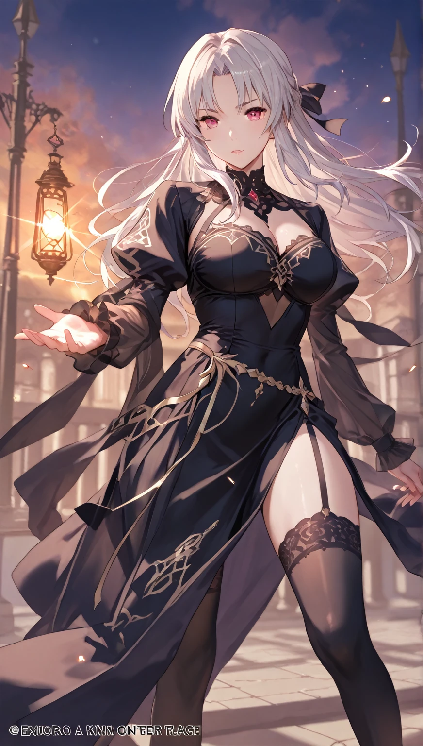ultra detailed, masterpiece, best quality, solo, soft smile, light smile,
1girl, blue eyes, very long hair, blonde hair, long blonde hair, french braid, bangs, medium breasts,
hair ribbon, frilled choker, criss-cross halter, sleeveless dress, high-waist skirt, backless dress, waist bow, detached sleeves, frilled sleeves, wide sleeves, pantyhose, patterned legwear, mary janes, <lora:BatmanCore:1> BatmanCore, cowboy shot,