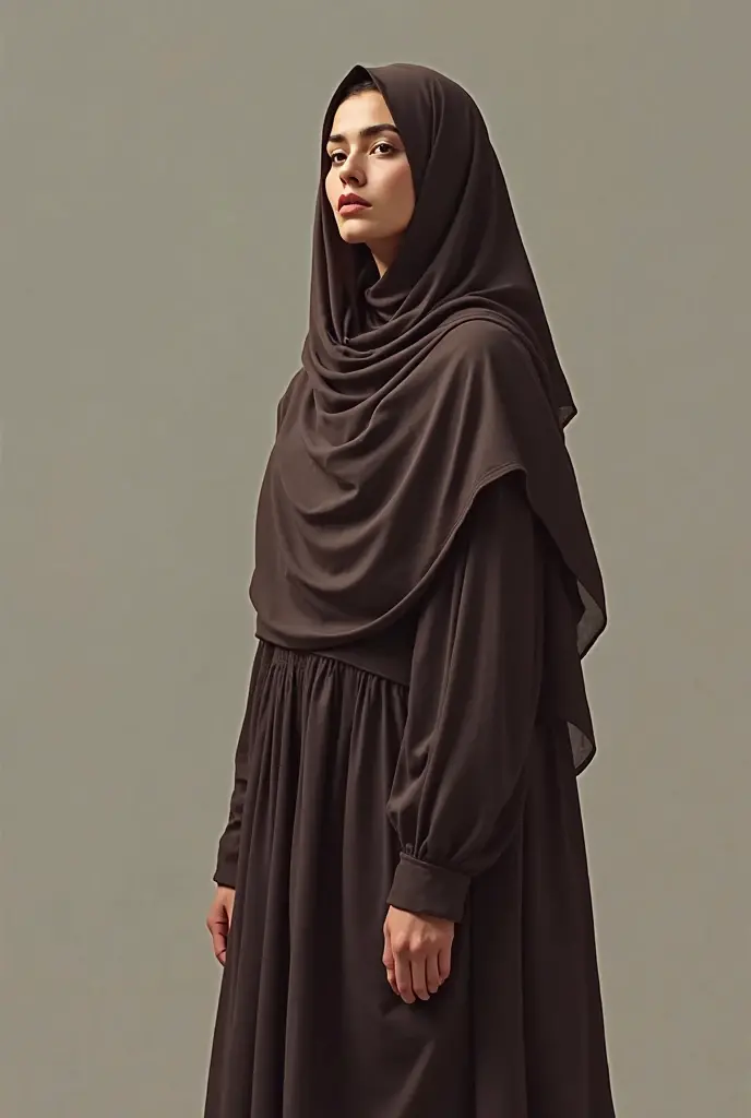 Black abaya, brown veil, and black niqab