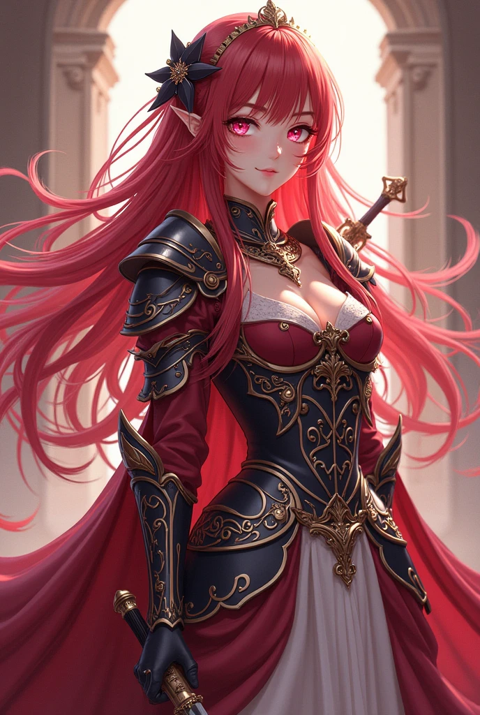 erza scarlet, 1girl, beautiful detailed eyes, beautiful detailed lips, extremely detailed face and hair, long red hair, fairy tail anime character, fierce expression, armored warrior, holding a sword, medieval fantasy setting, glowing magical effects, dramatic lighting, detailed texture, cinematic composition, ( best quality, 4k, 8k, highres, masterpiece:1.2), ultra-detailed, (realistic, photorealistic, photo-realistic:1.37), HDR, UHD, studio lighting, ultra-fine painting, sharp focus, physically-based rendering, extreme detail description, professional, vivid colors, bokeh