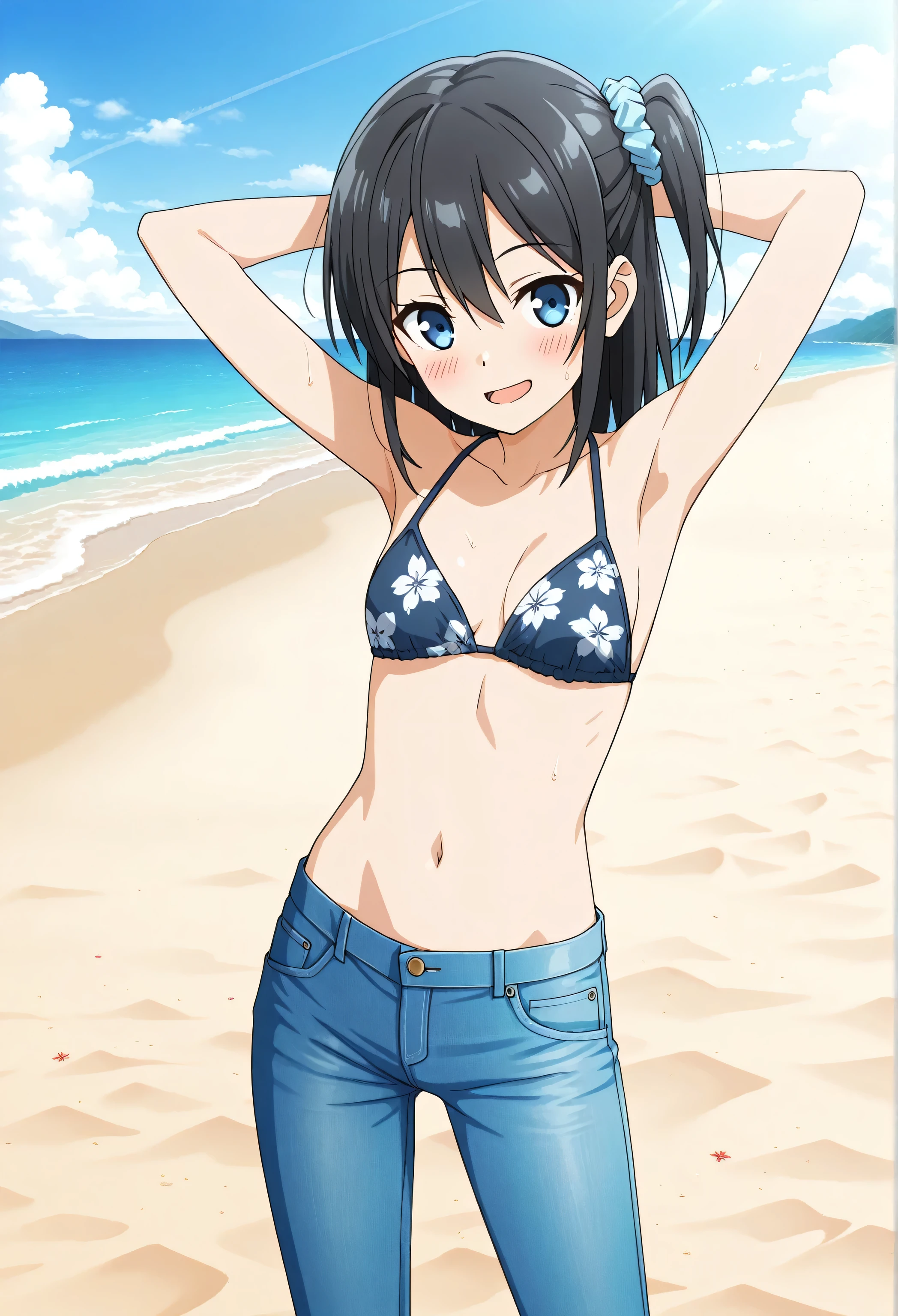 best quality, wavy hair, ultra high res, 1girl, full body, bare shoulders, half body under water,cinematic angle,from behind,thigh gap,cleavage,revealing,see-through,professional lighting,thighhighs,sailor collar,necklace,