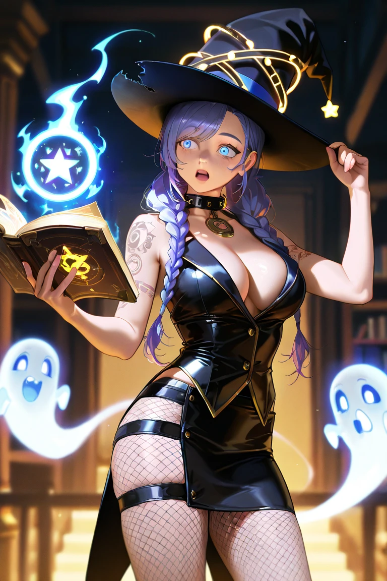 (PersonalAmi art style:0.7), (hero neisan art style:0.7), score_9, score_8_up, score_7_up, score_6_up, uncensored, SayoLOR, tattoo on body, black hair, hair stick, single hair bun, black eyes, BREAK glow effects, godrays, Hand drawn, render, 8k, octane render, cinema 4d, blender, dark, atmospheric 4k ultra detailed, cinematic, Sharp focus, big depth of field, Masterpiece, colors, 4k, concept art, trending on artstation, Vivid colors, extremely detailed CG unity 8k wallpaper, trending on CGSociety, Intricate, High Detail, dramatic BREAK, 1girl, solo, breasts, looking at viewer, large breasts, huge breasts, full body, thighs, boots, groin, book, thigh gap, gem, floating, wide hips, open book, magic, floating object, bare hips, messy room, paper, spotlight, (fantasy illustration:1.3), depth of field, cropped hoodie, black bikini, long sleeves, floating book, gesugao