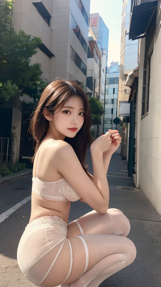 gal girl,single,the best quality,upper body,beatiful,pretty,radiantly,semi long hair,tight skirt,Flat Chest,Small waist,Are thin,Small Ass,Thin thighs and legs,Cuteness at its best,A beautiful girl,Prostitute,Waiting for customers on a street corner, vivid colors,Real-life image quality,High pixel,Real person facial expression,Pale pink underwear,Thin string-shaped underwear,Thin cotton underwear,Beautiful nipples,Very small ,Realistic facial expressions,Strong-willed eyes,