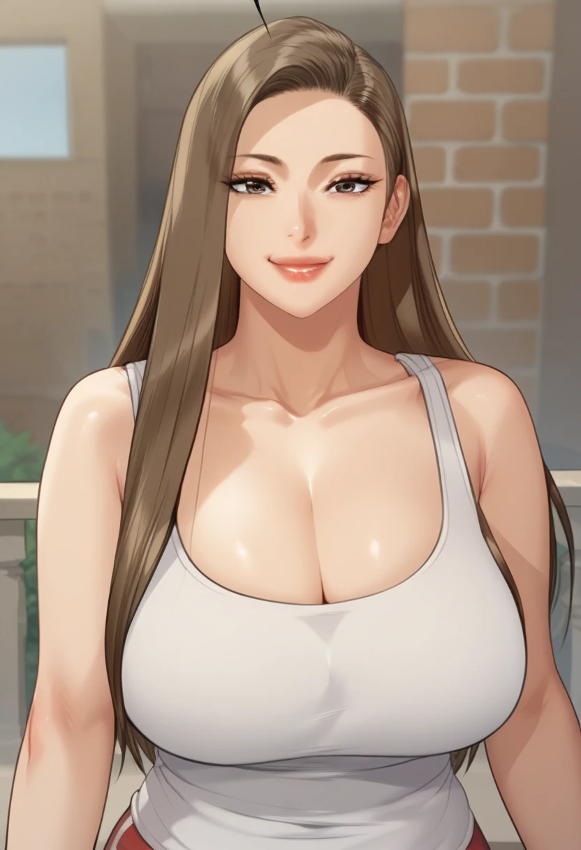 beauty，Mature，sexly，Married Woman，White collar，bangs，Brown curly hair，Big breasts，cleavage，Face red，Smile，lipstick，Upper body close-up，Crescent shaped earrings，Xiang Lian，Nipple showing