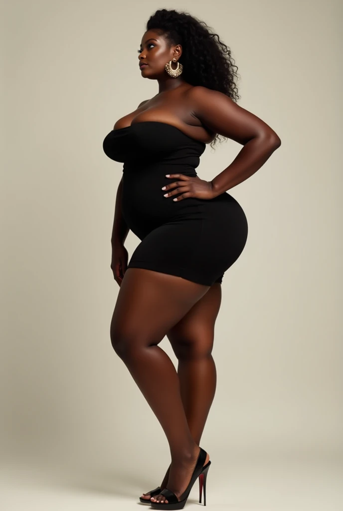 (best quality, ultra-detailed, realistic:1.37),portrait,voluptuous woman,flower,tight dress, Random dress color, passionate look,large buttocks,vibrant colors,soft lighting, standing, full body view, extreme tall, long legs, very tall, tall, black skin, front view, legs slightly apart