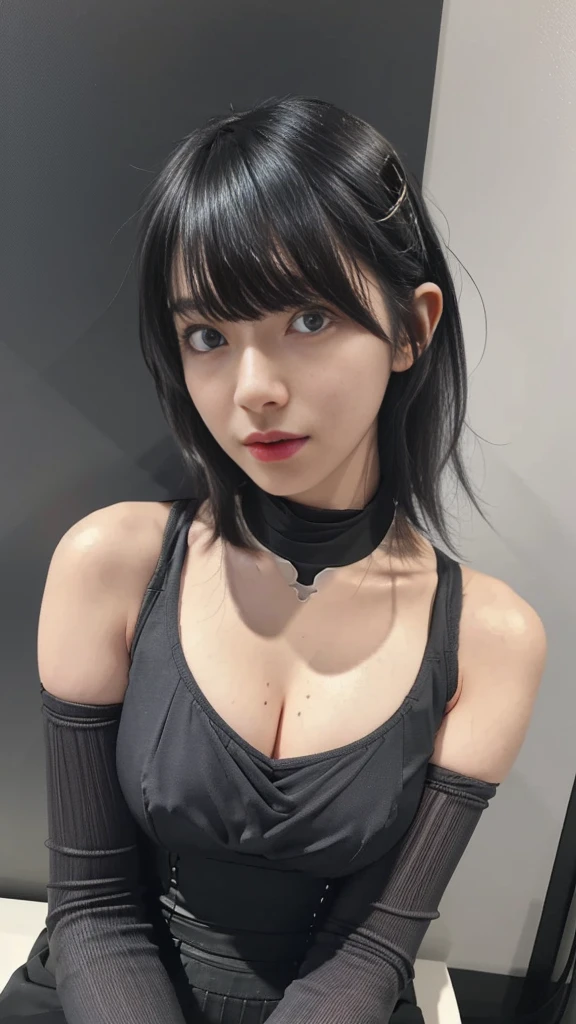 Misato.
masterpiece, ultra detailed, hyper detailed, insanely detailed, detailed, high quality, best quality, exquisite, beautiful, woman, shy, wink, making a V sign, looking at viewer, black hair, big eyes, slant eyes, wide-eyed, heterochromia, with heart-shaped pupils, wheatish skin, skirt, choker, with a tattoo, piercing, beauty mark, freckles, blush, nail polish, long hair, twintail, very long hair, long hair, twintails, spiked hair, flipped hair, ahoge, shiny hair, wavy hair