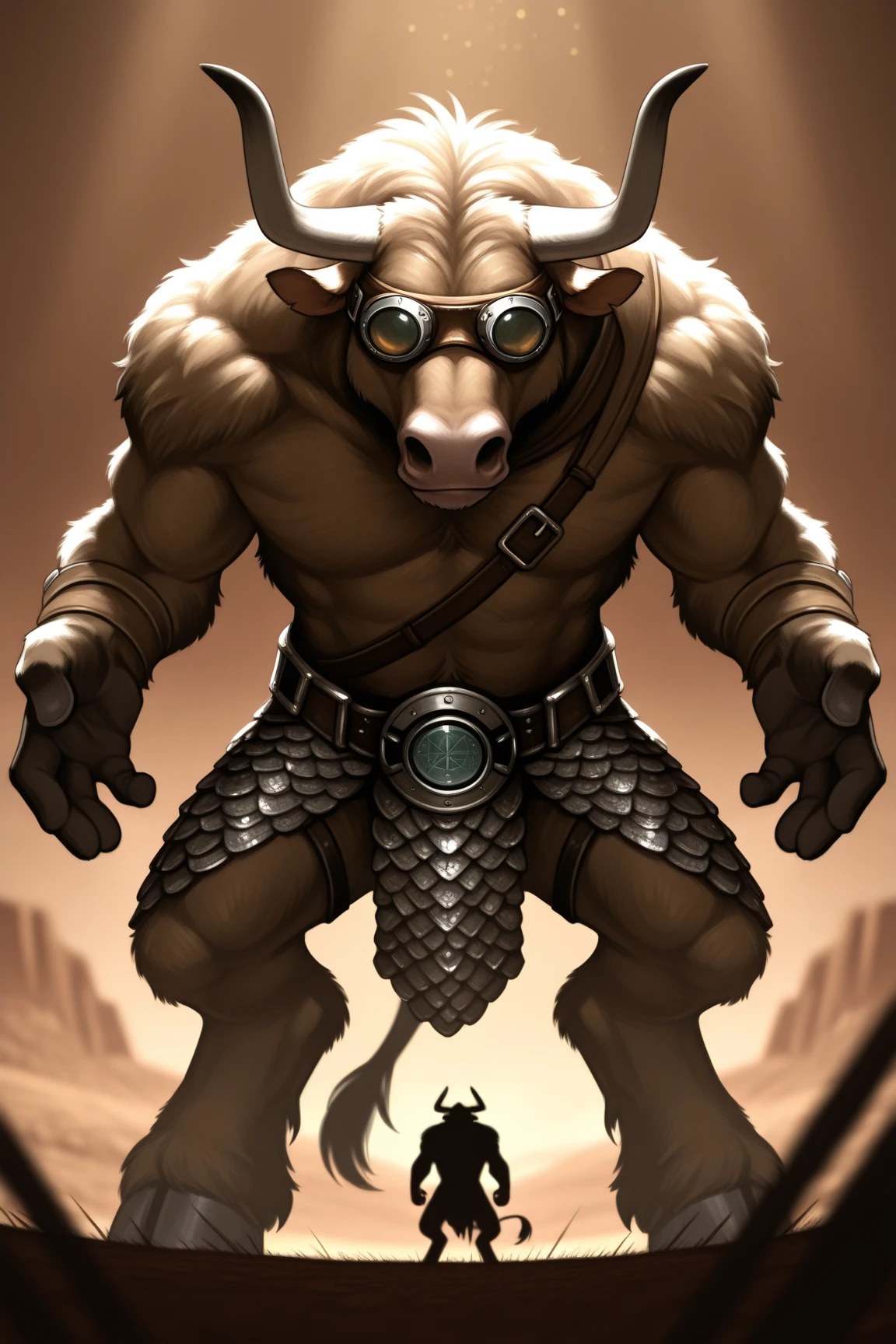 Furry, Antro, anthropomorphic, Solo, Bull, Bovine, White horns, loong bovine tail, (furry Brown Dark), tribal tattoo arm, (Male Bulge), (Nose Ring), Conk, (Ring Noise), Narigon, (Aro en Nariz), (Piercing noise), Big Balls, Big Ass, Wearing a Black Leather Harness, Arnes ?????, Black bicep leather bracelet, Leather Buckle Armband, black leather warrior skirt, thread thong, Black Belt, Spiked Collar, Spiked Wristbands, (Leather Bicep Arm Strap), man pendant, Spiked Anklet, Hooves, Hairy, Full Body, Braided Mane, Hairy Torso, Seen Standing, Upright Standing Pose, Blue Pupil Eyes, High Resolution, 4K Detailed, Good Lighting, Beautiful, Blue Sky Background with Green Grass Meadow, black hair, photorealistic, Furry