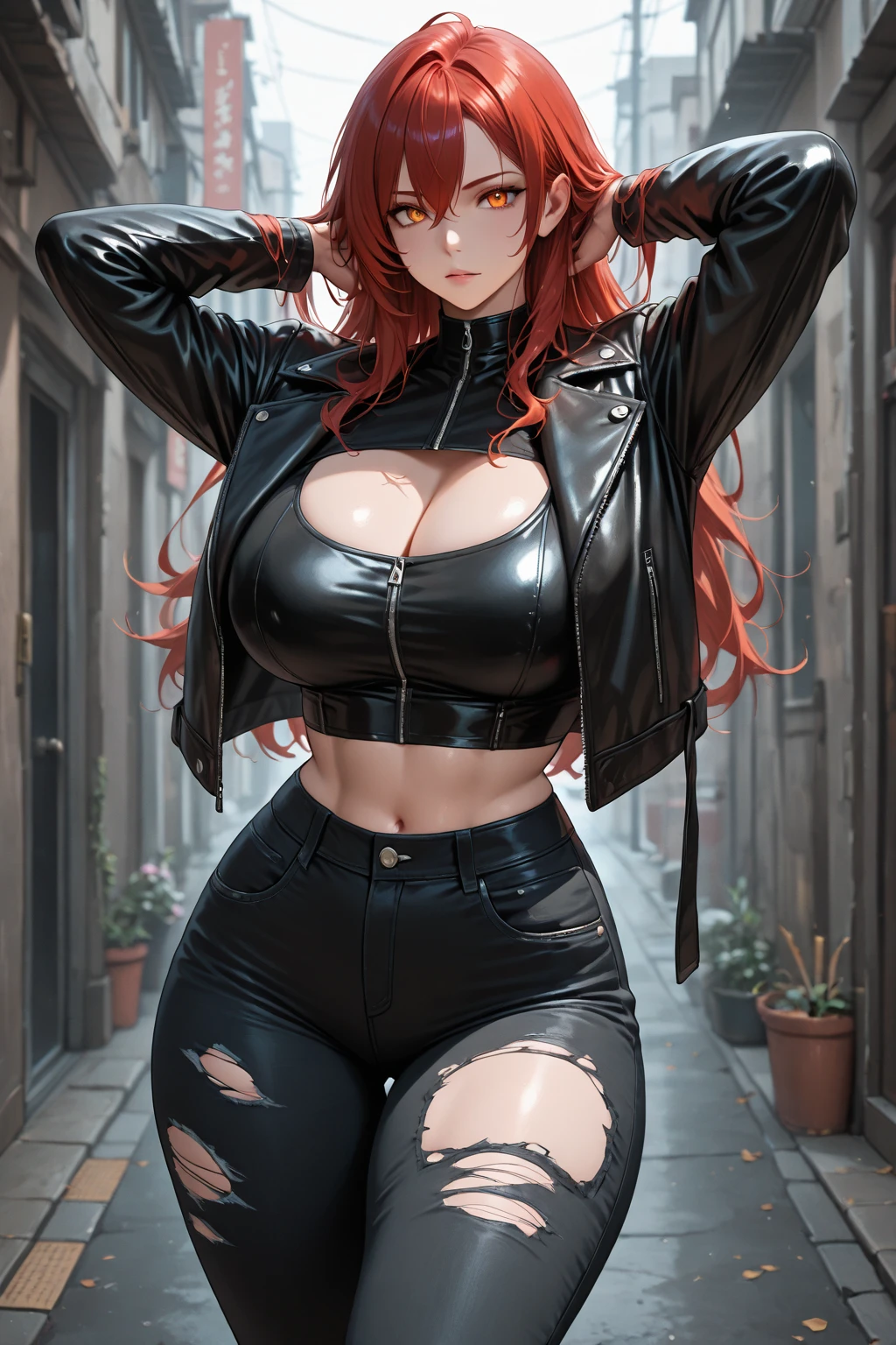 1girl, anime girl, anime, (dark skin), bracelet, necklace, earrings, 2d girl, 18y, (fullbody), standing, anime girl, seductive smile, (red hair), flowing hair, hair flowing in the wind, ((black latex,tube top,strapless)), ((underboob view)), cleavage, Solo, Slim, Big Breasts, Tight Shorts, low waist shorts, upshorts, outdoors, night background, flowers, looking at viewer, darker shadows, (((Wedgie))), (((explicit))), (((latex, black latex shorts, shorts, latex shorts))), (((absurdres))), (((thigh gap))), (((cameltoe))), (((lowleg shorts))), (((sexy))), (((sensual))), (((Detailed description vagina))), (Raise one leg wide), (((Tube Top))), (((Strapless)))