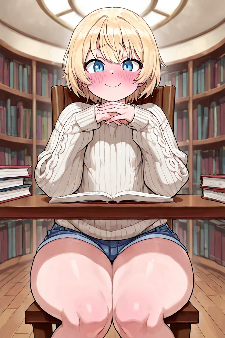 library, blond hair, Paranun, female, Small in size, chest, nipple, pubic, pussy, book, book을 읽는, read a book, glasses, beautiful face, naked, naked, nude, 
