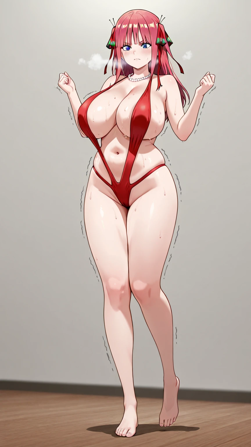 Full body portrait photo of anime bbw girl in red bikini with long hair and big breasts, very fat curvy body, wide waist and wide hips, round and beautiful face, very similar portrait of asuka langley Soryu, asuka langley, anime female characters, Evangelion beautiful girl, That's Junji's style, Asuka from Evangelion, cel shaded anime