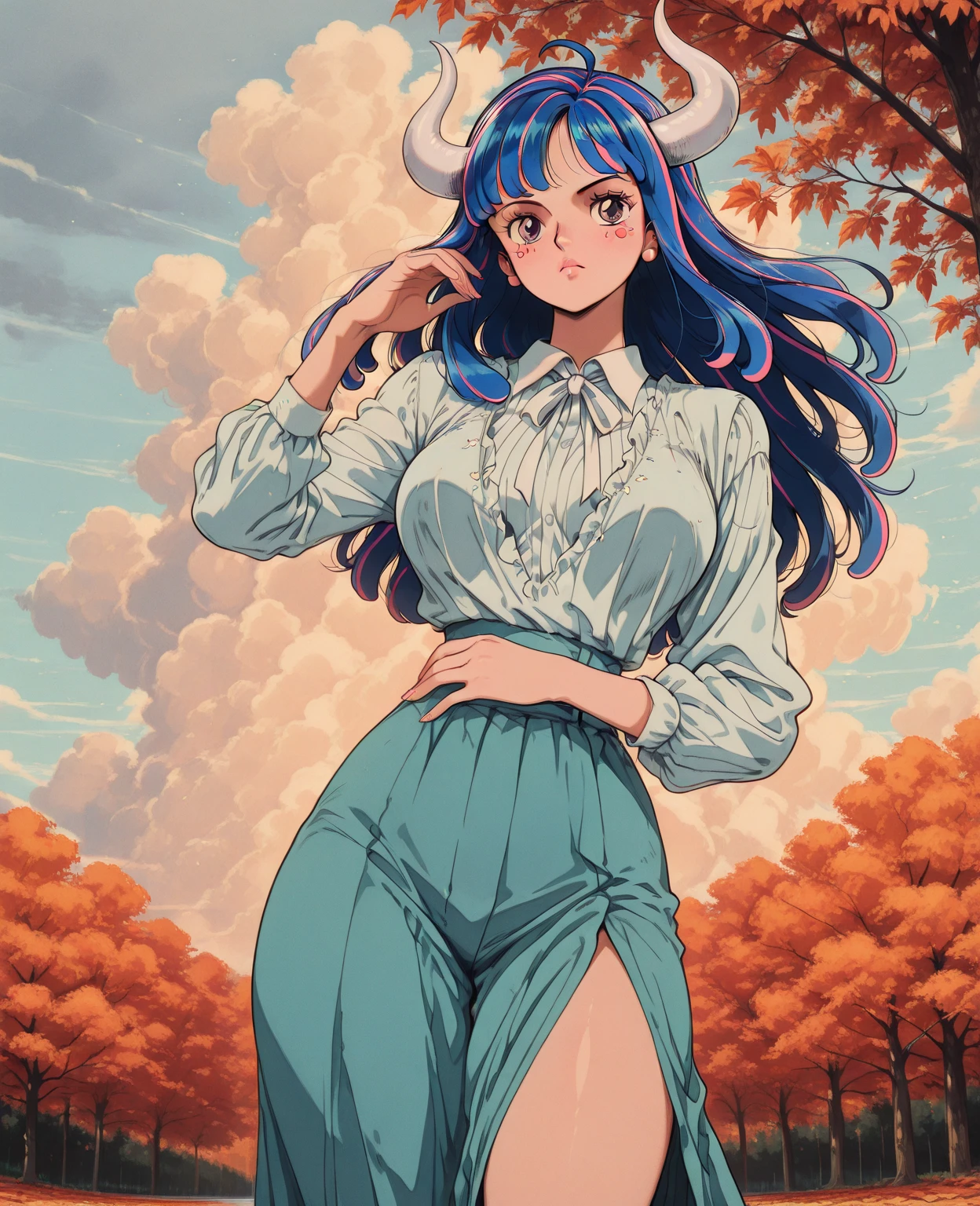 1 girl, solo,Norimaki Arale, Purple Hair, Round Lens, Sexy Body, low length,Very flat chest,Small Ass,Thin thighs,Full body image, Perfect Face, Big eyes, Perfect Eyes, Have, Tight clothing, Denim overalls,Perfect hands, Better lighting,Wing Hat, Wing Cover, With a smile, back view, ass