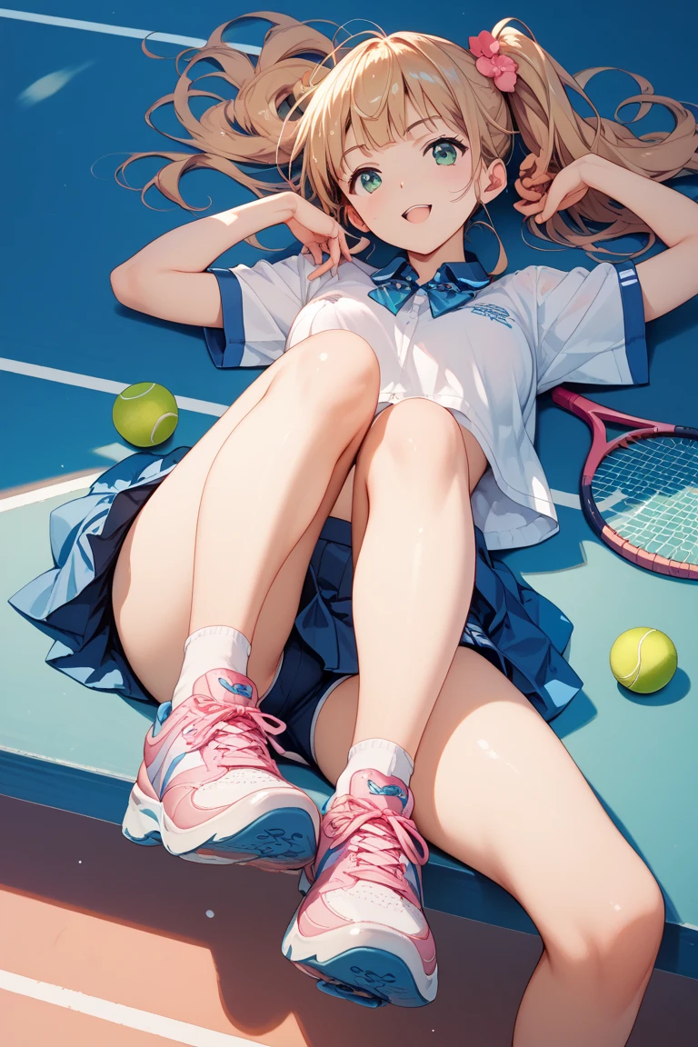 ((best quality)), ((Masterpiece)), realistically, ((1 girl)), outdoor, smile, (tennis dress), (track field), daytime, glitter hair, glowing eyes, (((sit with knees raised))), (((microskirt))), Blush, daytime, sweat, see through dress, nipples, sleeveless shirt, (((pussy reveal))), armpit, 16 years old, hesitate, masterpiece, highest quality, Highest resolution, highest detailed face, perfect hands, perfect anatomy, small breast, (((full body view))), long hair, 1girl, pleated skirt, sexy pose, side view, spread legs little, twintails, arm up, skirt lift, front view angle, beach, Riho Tsukishima, microskirt