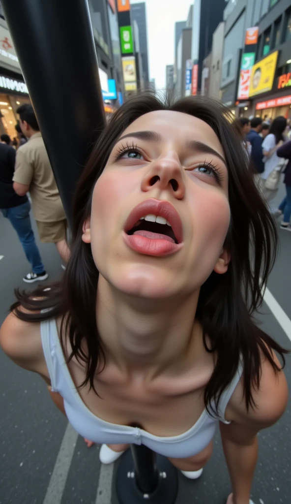 Girl of 10 with open arms ????? laughing on the street