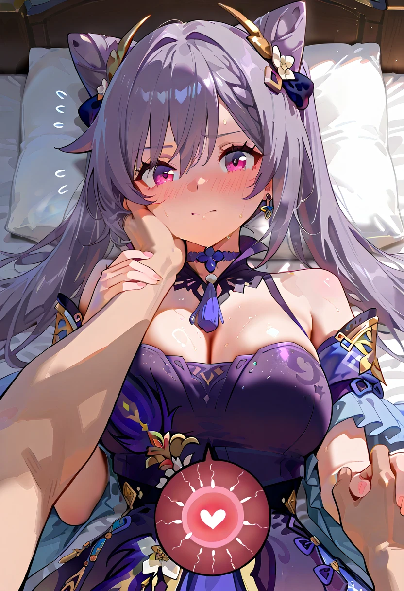 (masterpiece),best quality, expressive eyes, perfect face, 1girl,
big breast, H-cup, good breast, beautiful, gorgeous ,keqing (genshin impact), laying down
