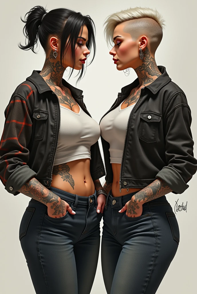 there is a woman with a tattoo on her arm holding a graffiti spray can, inked, with tattoos, tattoo sleeve on her right arm, artgasm, inspired by Hedi Xandt, anna nikonova aka newmilky, tattooed, devon cady-lee, inked and colored, angie glocka, inking on skin, fully tattooed body, ✏️🎨