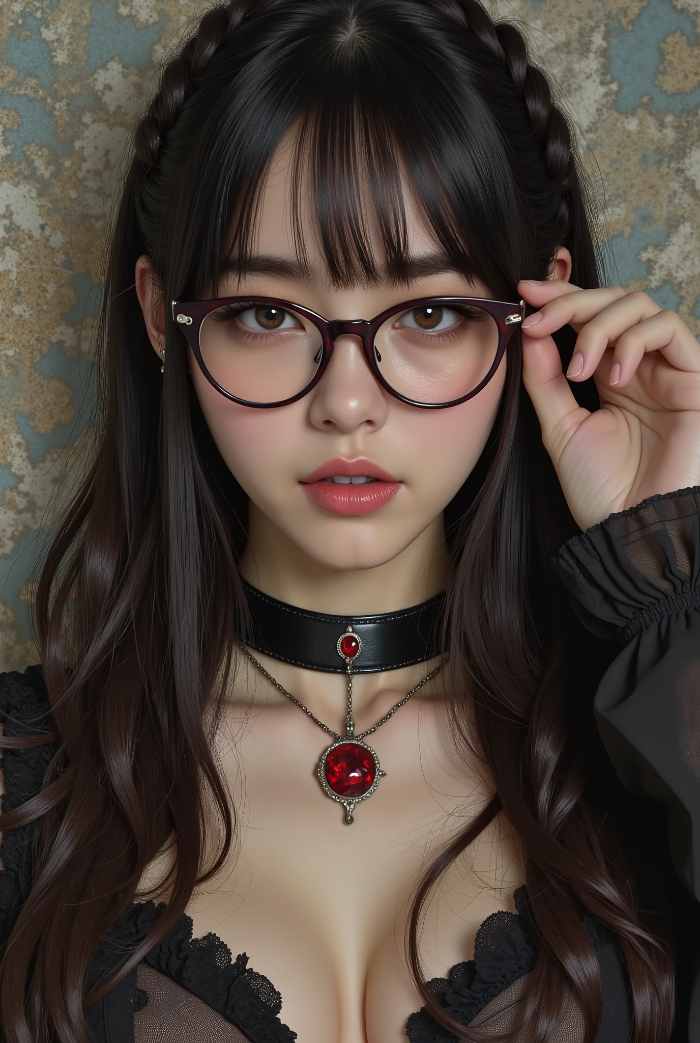 ( Highest Quality, best illustrations,high image quality:1.2), (Horror Fantasy:1.5), (ink and watercolor:1.5),(Ominous Scenery :1.5),(A lot of dust rises:1.5),( Dirt Track :1.5),(wonderful:1.5),(masterpiece:1.5), (Powerful figures:1.1、Big Breasts:1.3) 、 ((((glasses、Closeup Shot, cute、 Red Eyes、 Evil Ruby's Cursed Necklace )))),(((glasses、Big Breasts、 braids)))、 cute face, raise eyebrows , ,(Fatal Beauty, charming beauty ) ,(Mysterious Charm:1.1),(Big Breasts、attractive silhouette), high image qualityテクスチャ 、High Quality Shadows、 beautiful and delicate face 、 beautiful, delicate, eyes are sticky liquid dripping 、 ray tracing 、 20th Generation、 cute K-POP girl、( The Face of Korea )、Thin face、( Ulzan-6500-v1.1:0.6)、 Face of Pure Loss _v1 , ( beautiful and delicate face , beautiful and delicate eyes, perfectly balanced face , high image quality skin , detailed skin, lens flares {x} perfect ratio 4 fingers to 1 thumb :1.25)、 DSLRs、 地獄から来たbeautiful悪魔女 , ATTRACTIVE GIRL , Real Girls, Gurwitz, Gurwitz-style Artwork , Girl Roleplay, Realistic 3d style, cgstation Popular Topics,, 8k portrait rendering BYMR. nomi ,(truth,truth:1.4,glassesの少女 :1.2)、cheek、 glossy lips, 1. オーバーサイズ comment: comment、 come up with an oversized design that covers shoulder to knee.。 navy blue or black are standard colors .、[ Soft khaki or beige , wait.、 Pick the right color for the season 。 2. choose the color that suits your skin : To protect yourself from the cold、 choose the color that suits your skin 、 ニットの質感と色を commentに合わせてください .。 3. ワイドレッグ pants: pants, choose a wide leg design 、combines mobility and style。Dark tone denim or black pants look great.。 4. knee-high boots: オーバーサイズ commentに含まれるもの、boots are black or dark brown Match the texture and color of the fashionable.、 Gives a stylish impression 。 5. accessories: The 。 Disney 、 long necklace 、6. handbag: handbag、let's match the color of your outfit.