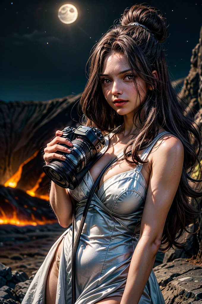 Detailed photo of futuristic beautiful female warrior in dystopian city, Tattered costume with rusted metal armor plates, long wild hair, tattooed arms and body, fashion pose, blue eyes with round irises, detailed face, apocalyptic environment, natural body poses, professional photographer, Photographed with a professional single-lens reflex camera, professional fantasy artist, Professional Rococo and Baroque Background Artist, professional art station artist