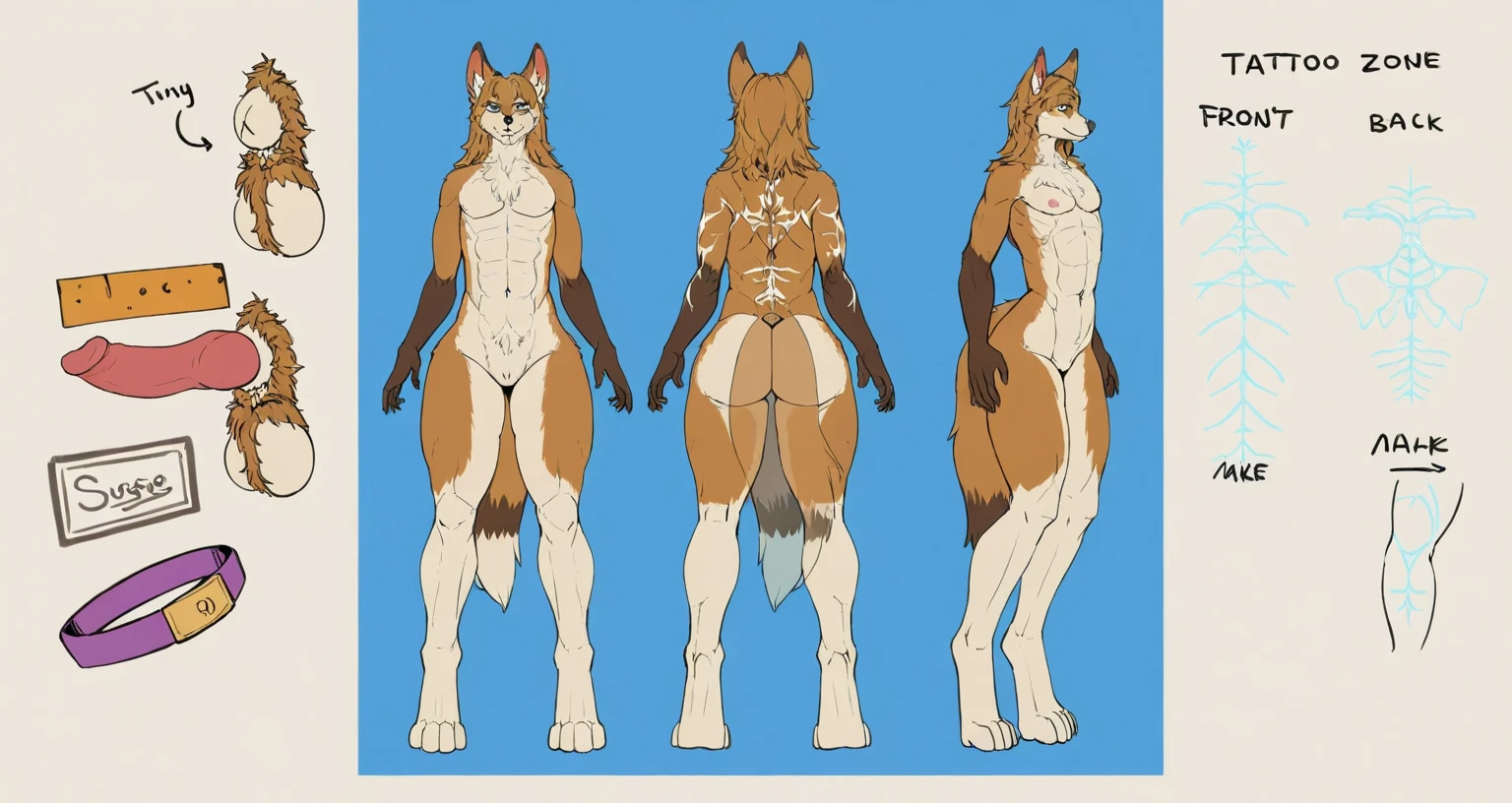 ultra-detailed, masterpiece, masterwork, high quality, best quality, hdr, ((reference sheet, three views from front, back and side, costume setup materials)), posted on e621, (by hioshiru), nsfw, male, chibi, (white little body minotaur), hairy dragon, (long golden hair, yellow eyes, white chubby body), standing, (nude, foreskin, perfect balls)