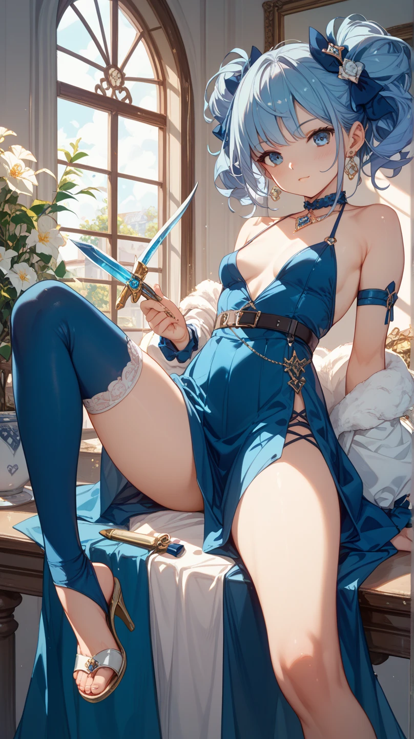 Top quality. Painting by Akihiko Yoshida. Illustration. Character design. Female. A world of swords and sorcery. Miniskirt. Lying down and legs open. --auto --s2