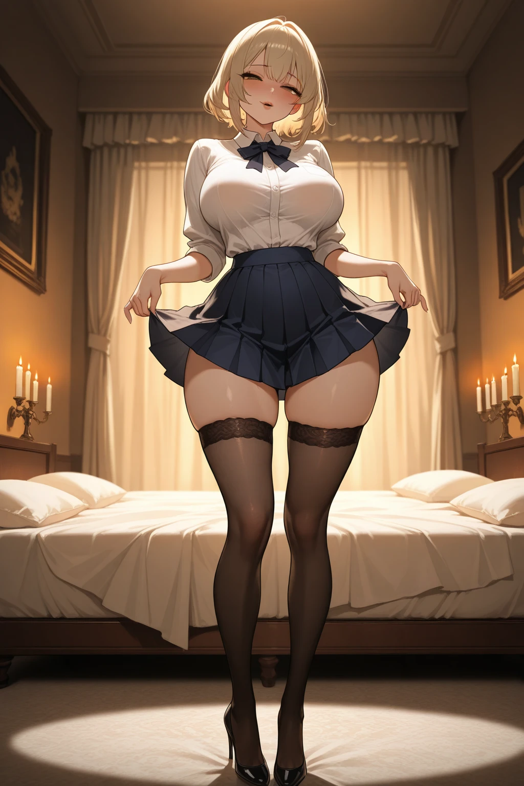 (fluffy anthro furry:1.3), (1girl, solo:1.3), pink hair, short hair, (red eyes:1.2), dog ears, sleeves, swimsuit, white fur, (shortstack:1.2), (massive breasts:1.6), (laying down, laying in bed, view from above, laying on her back:1.3), (full body:1.2), (vulnerable, nervous, submissive:1.4), blushing, panting, steamy breath, weak, resting in bed, (exhausted:1.3), seductive, (tight clothes:1.2),  (massive thighs:1.4), (cleavage:1.3), thigh squeeze, short, wide hips, arms up near head, layed out over bed, white sheets, (black fishnets:1.3), black bunny girl outfit, black frilly playboy bunny outfit, small frilly black skirt, soft smile
