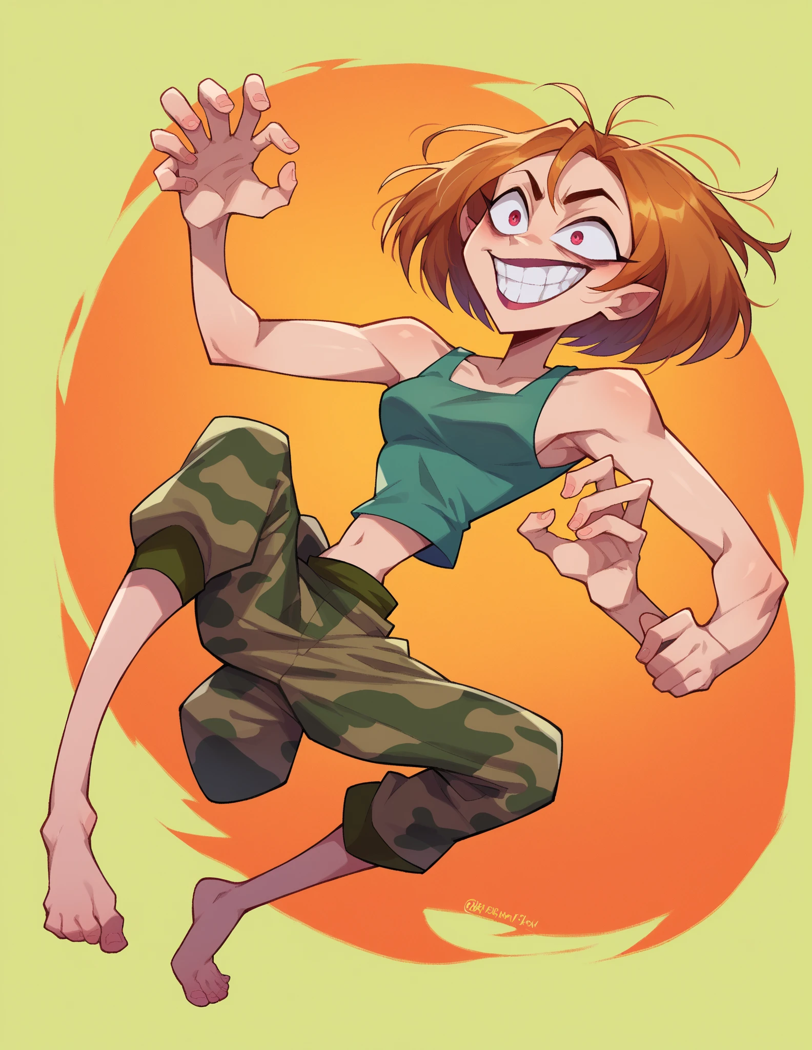 score_9, score_8_up, score_7_up, score_6_up, score_5_up, score_4_up, furry, a female werewolf dressed as Lara Croft, torn clothing, pointy ears, wolf nose, furry arms, claws, fangs, muscular, strong thighs, ass focus, from behind, looking back, looking at viewer, clenched fists, standing, cowboy shot, brown hair, ponytail, mint green tank top, brown shorts, black leather belt, micro shorts, black fingerless gloves, thigh holster, blue eyes, upright pose, white background, simple background, hatching (texture), marker (medium), retro artstyle, <lora:j_lee_xmen-06:1>