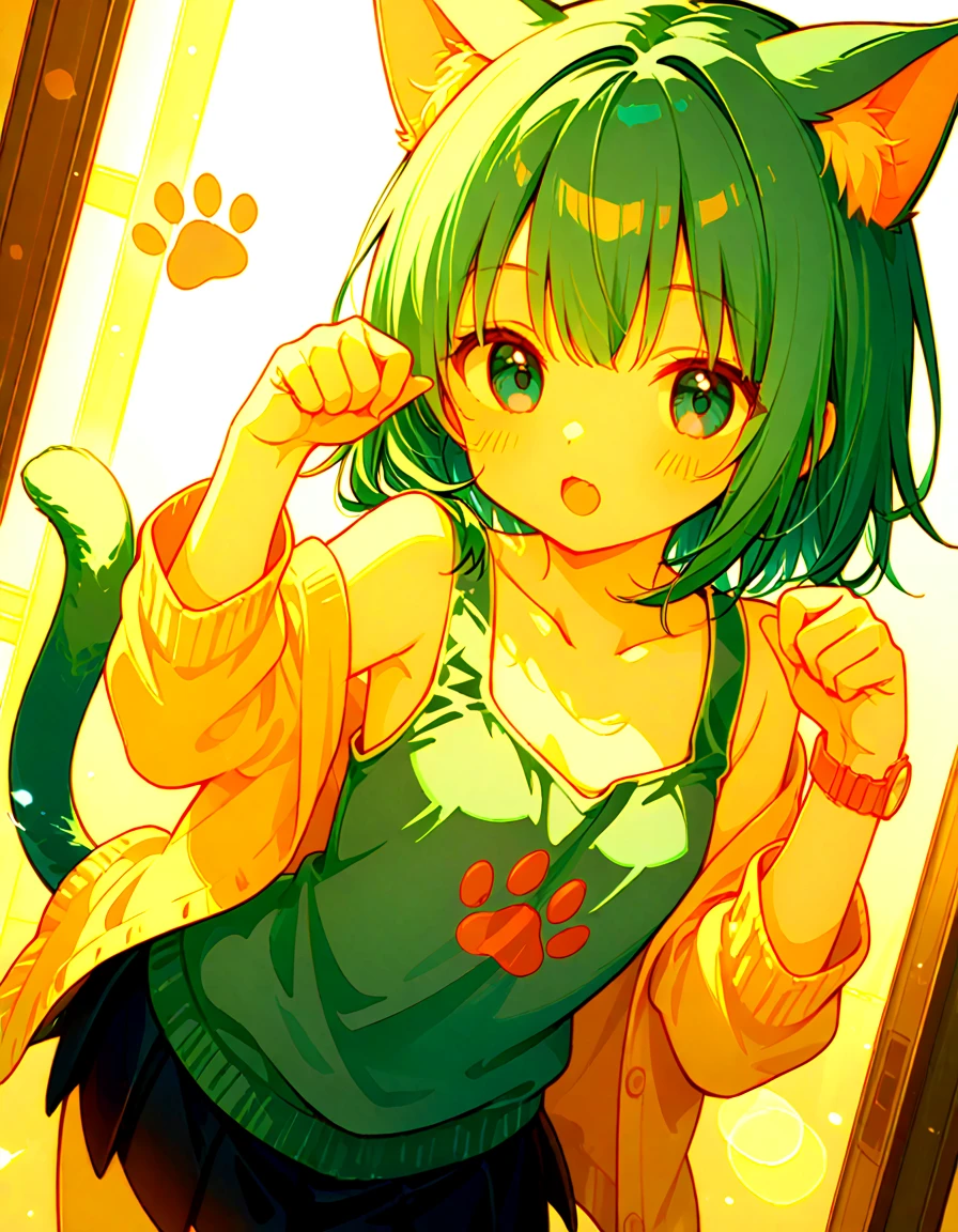 lum, 1girl, long hair, (tiny horns), (score_9, score_8_up, score_7_up), masterpiece, best quality, absurdres, unity, 8k, wallpaper, hi res, highly detailed face, highly detailed eyes, blue eyes, (intricate details:1.4), (two-tone hair, green hair, black hair:1.1), yellow tiger-stripped summer dress, off shoulder, indoors, living room, pov, full lips, depth of field, blurry background, foreshortening, female focus, couch, from behind, looking back, from_behind, uncensored, smug laugh, mouth open, blush, hands on another's hips, skirt lift, ass, Possmach, skinny, thin, slim, , skinny legs, flat chested, small butt, short stature, 1980's style, from side, young, short stature, young age,