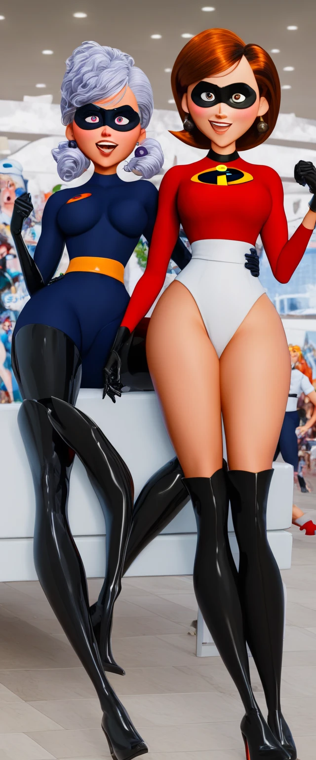 Two female fighters、Two Japan Girls、Close-up of a girl in a black leotard、Black glossy leotard、Black boots、Saiyan Girl, wonderful, Nano Girl, Female body type, Inspired by Hiromu Arakawa, Anime Manga Robot!! Anime Girls, Fubuki, Full Body Suit, by Hiromu Arakawa、wonderful, silk, Beautiful and attractive anime teen, Anime Girls of the future, tears,Drooling,Pee,Sweat,Tongue out,incontinence,Peeing、Estrus、Eyes wide open,Estrus,Blushing,Nipples are erect,Face is hot、Lust、Being grabbed by the neck