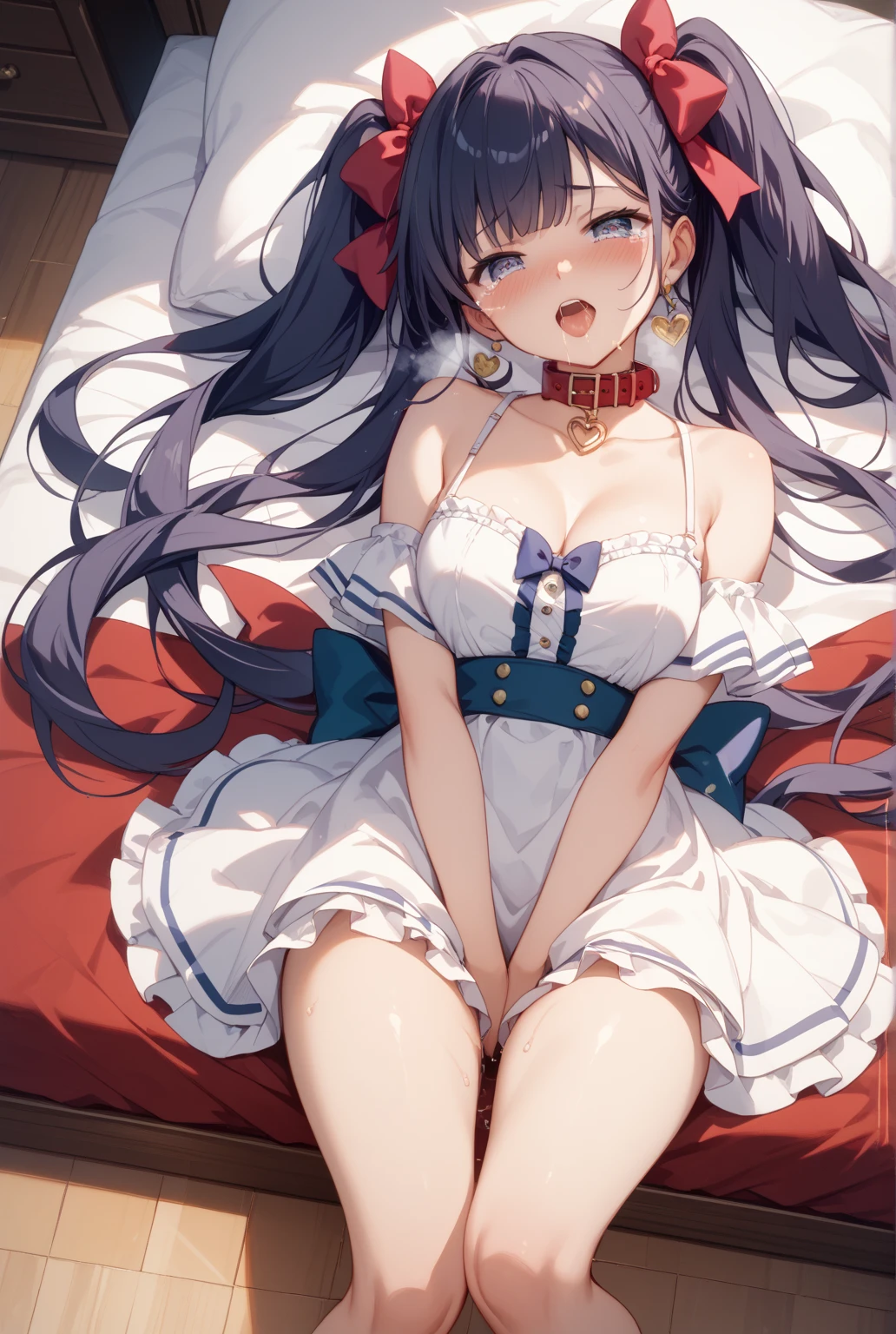 ((((absurdres, RAW photo, extremely delicate and beautiful, masterpiece, Best Quality, ultra high resolution, 32k, hyperrealistic, ultra-detailed)))), in her 20s, very Slim body, narrow waist, very small head, very small face, delicate facial features, beautiful face, beautiful eyes, ((very huge round tits)), medium hair, black hair, wavy hair, tearful mole, earring, full body shot, nurse uniform, hospital,