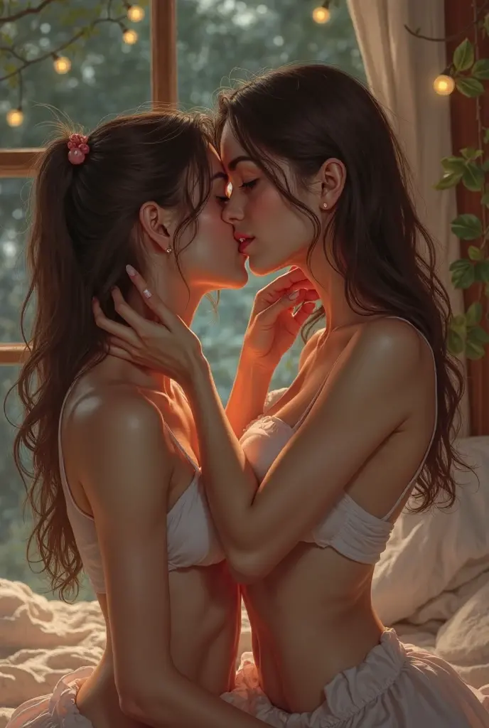 Two girls are kissing each other