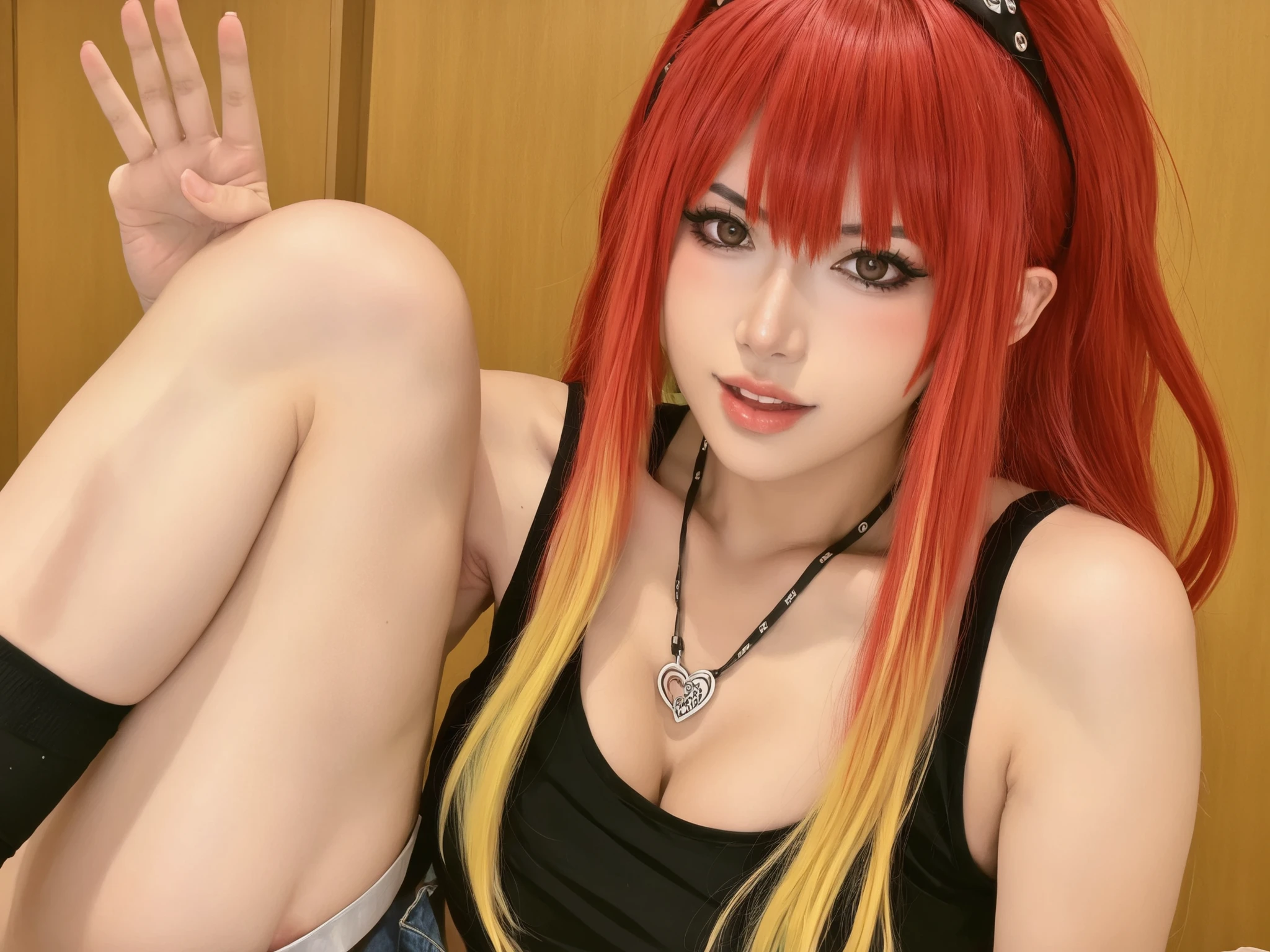 Black eyed girl with braided red hair 