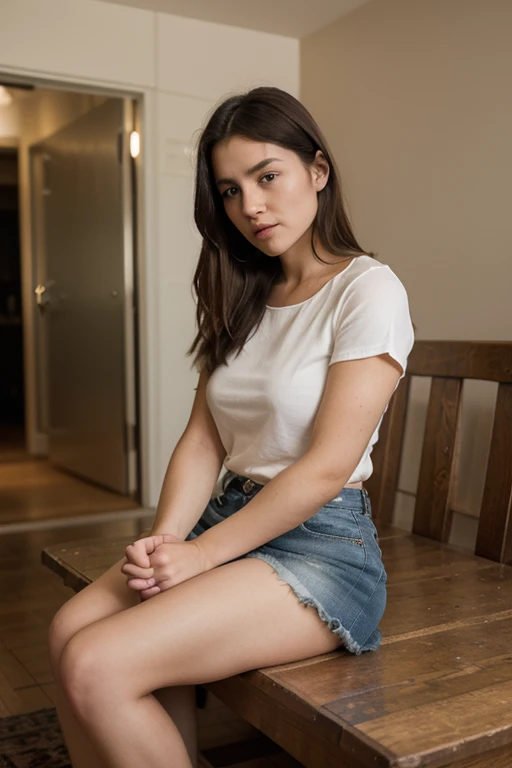 1girl, Solo, One woman of about 25 years old, black long hair, Close-up portrait, Hazel eyes, Bewitching look, Inviting look,white shirt, black light jacket, black long skirt, black pantyhose, in the room, street photography, mature woman, body measurement 36-25-35, RAW Photography, 8k, , Masterpiece, Full Body Shooting, Top Quality, Fine Pore, Realistic, Photorealistic, Ultra Detailed