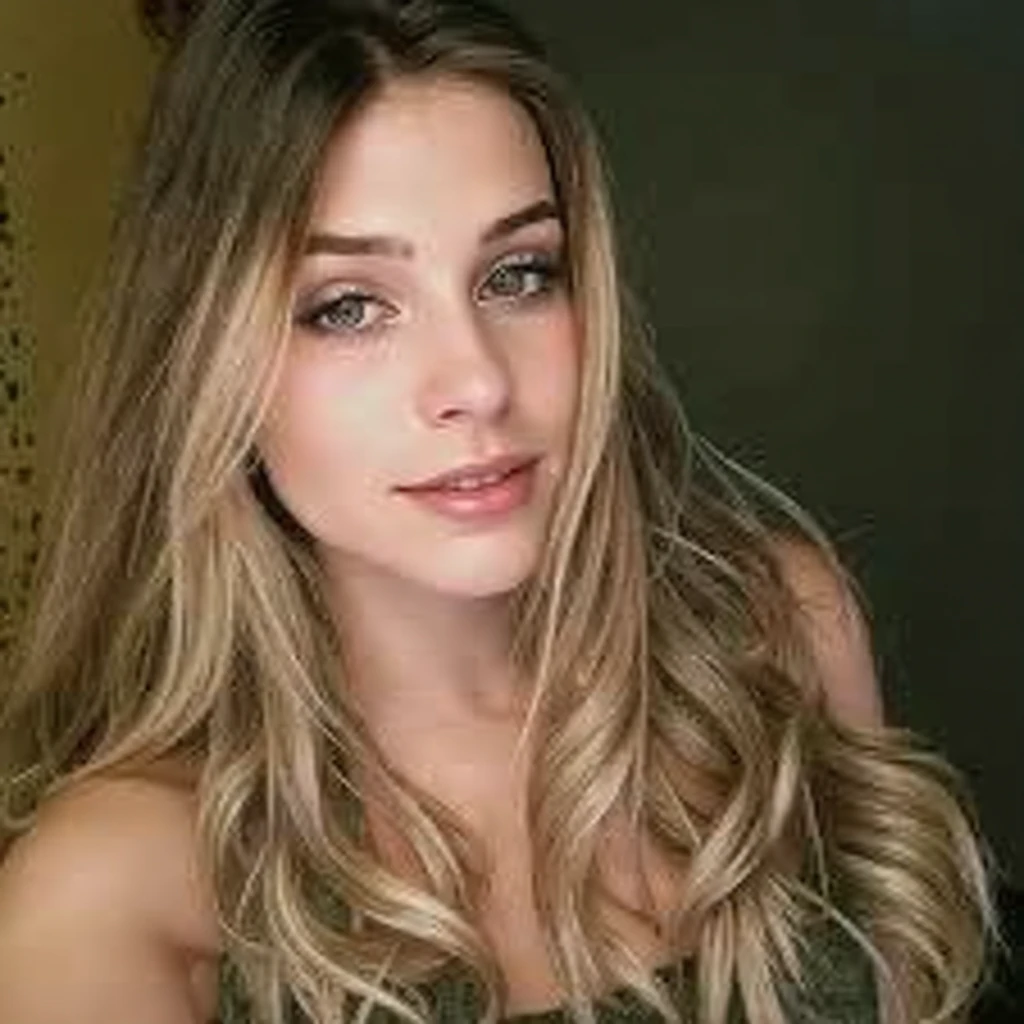 Uma mulher loira de 23 anos, ((seios grandes)), ((hiperrealismo)) ,. blonde hair with light brown roots. cabelo loiro, Hair with brown roots, cabelo extra longo, cabelo muito comprido, cabelo muito comprido, lindo, vista frontal, selfie, foto tirada com iPhone, camisa preta elegante com escote, corte baixo, selfie no jardim, alta qualidade, selfie iPhone, decote