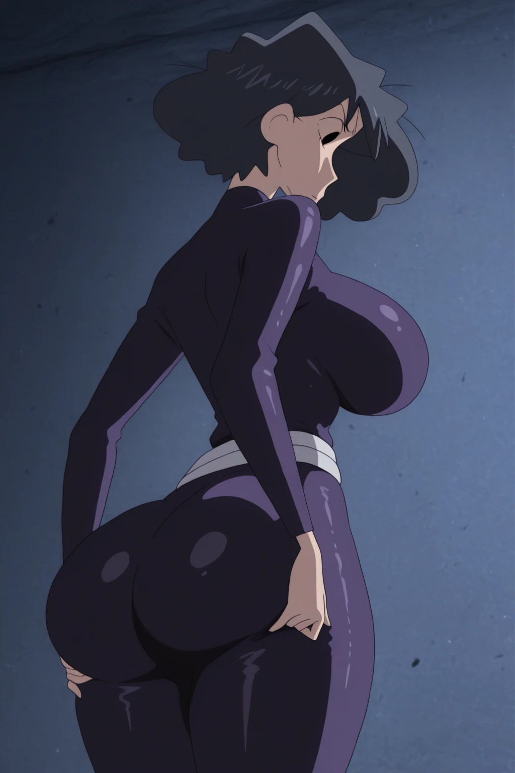 Butt, attractive thighs , Akira Makino, Oni chichi, Short hair, blue Hair, purple eyes, hands on ass, ( full body), milk on body, milk in the ass, in bed, 4k, dirty with milk