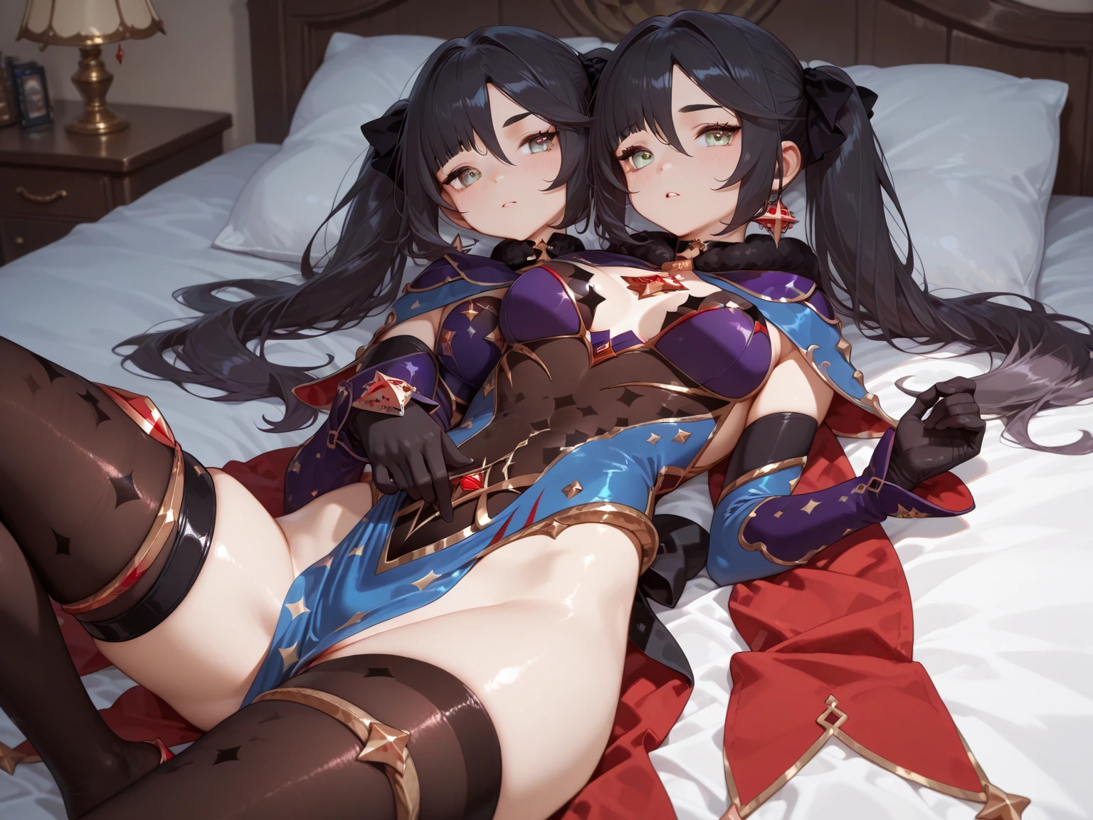 Christmas outfit, illustration of asian girls getting fucked in a bedroom, 1women, breasts, hetero, cleavage cutout, braid, spread legs, Focus on vagina, open mouth, saliva, drooling, wet, cum on mouth, cum on tongue, huge breasts, huge ass, huge thighs, blush, crossed-eyes, view of the vagina, front view, milf , Curvaceous, wide waist, (thick thight:1.1), hand on vagina, vagina, covered on cum, tongue out, ahegao, rolling eyes, tongue, tongue out, lying on the bed, missionary position, Shino sosaki