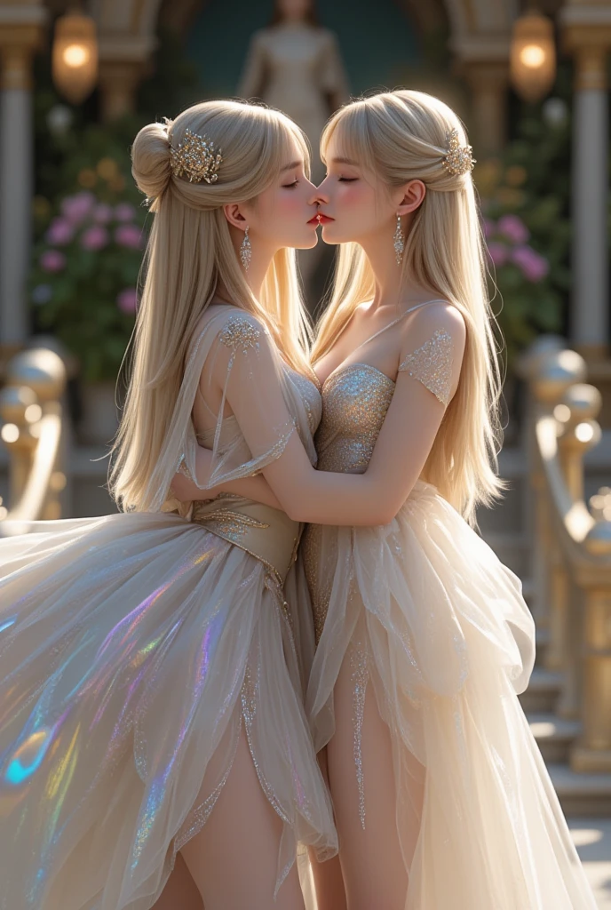 beautiful little medieval russian princess girl 11 year old, long blonde wavy hair, transparent white dress, being harassed and groped in a dark room by an older man 35 years old touching her legs, kissing her breasts