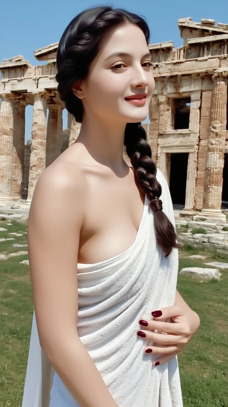 Ancient Roman ruins,Landscape in the style of Poussin,Laughter,,Sweet and seductive appearance.、Caravaggio&#39;s paintings、Caravaggio&#39;s Chiaroscuro、Hair tousled by the wind,Two women playing,Cute Smile, Expressions of Ecstasy,Sexy,erotic