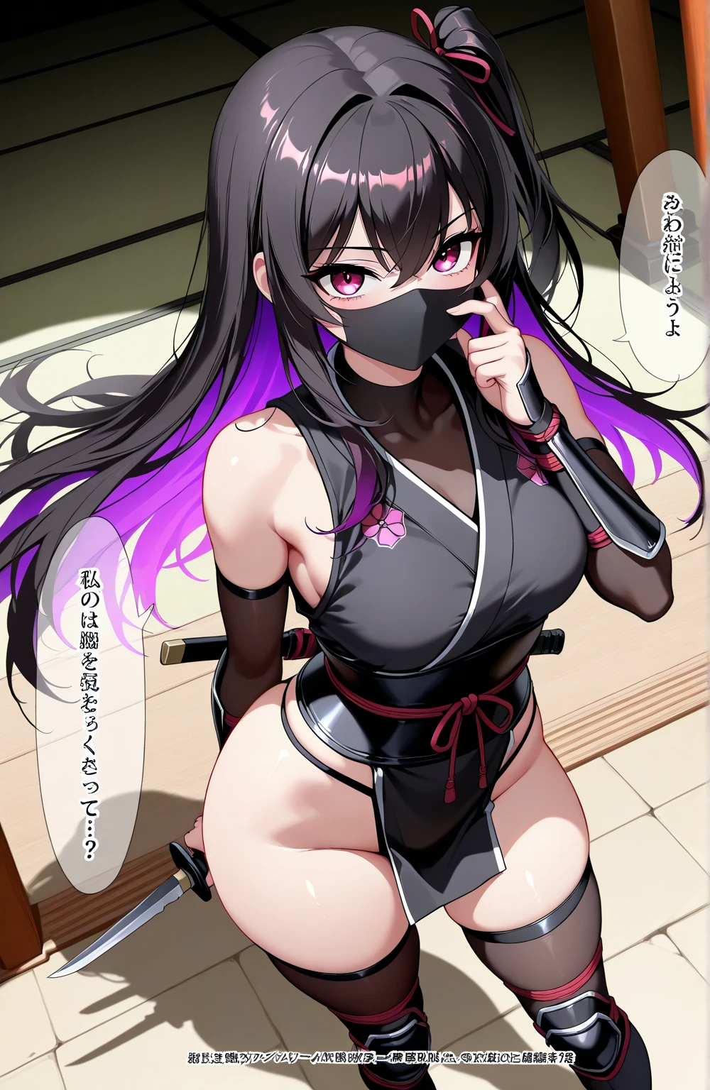 (absurdres, 8k, 4k, masterpiece, hyper extreme detailed:1.2), solo, front view portrait, best quality, portrait, solo, adult, cowboyshot, perfect anatomy, 1girl, perfect face, expressive eyes, perfect eyes, t-shirt, standing up, standing against wall, chabashira tenko, twintails, hair ribbon, hairband, choker, swimwear, bikini, swimsuit, bikini bottoms, cleavage, hands on hips, large bust, bound, bondage, (arms behind back:1.4), bdsm, tape gag, tape, tape bondage, close-up, restrained, best anatomy, half body, taped thighs, taped legs, legs together, tape wrapped, wrap gag, tightly bound, tape wrapped around face, standing, very long hair, standing up, standing against wall, green eyes